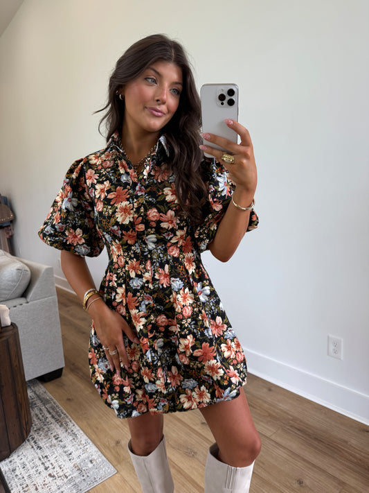 Dela Fall Flowers Bubble Dress