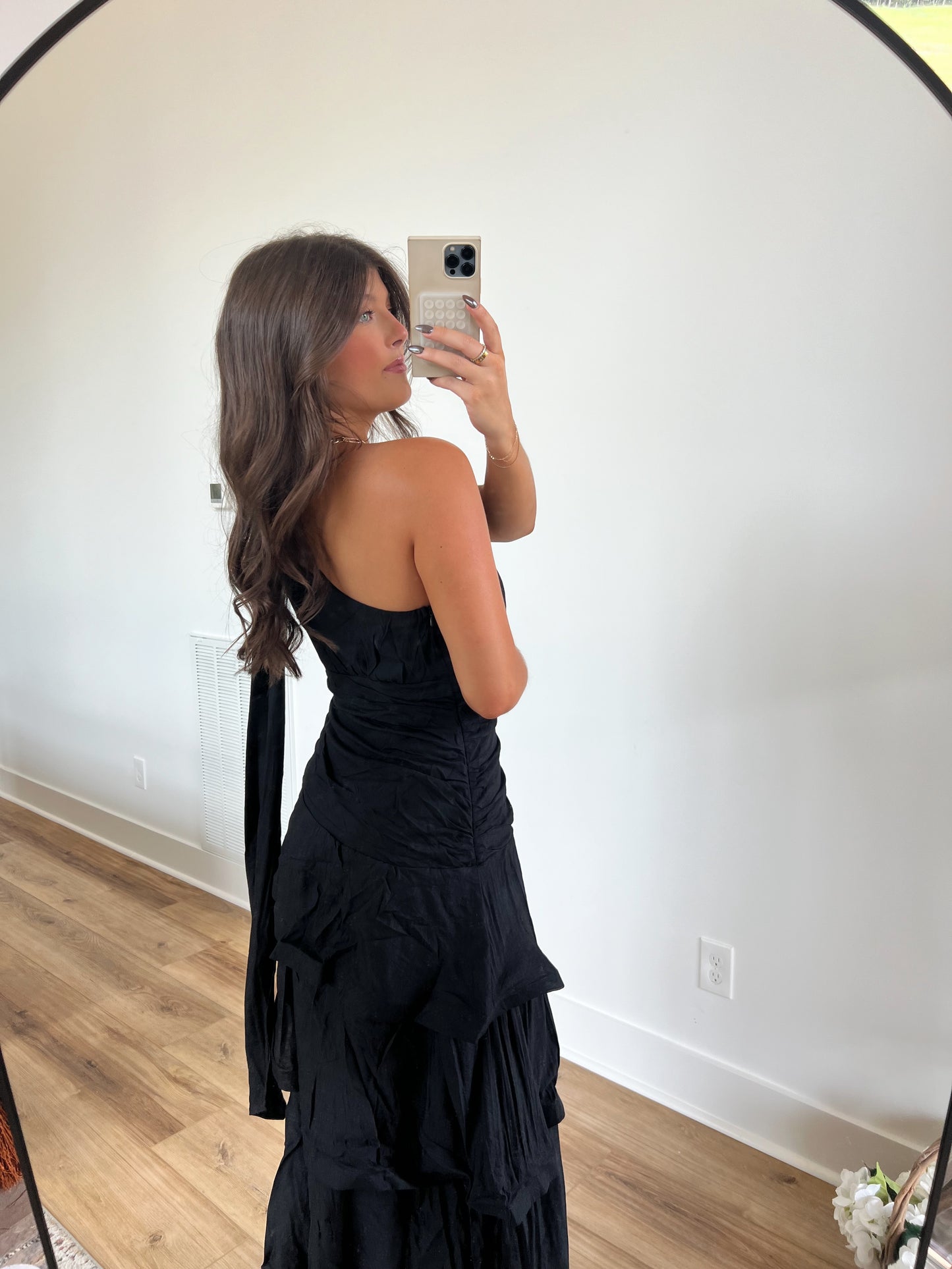 Black One Shoulder Tiered Maxi Dress