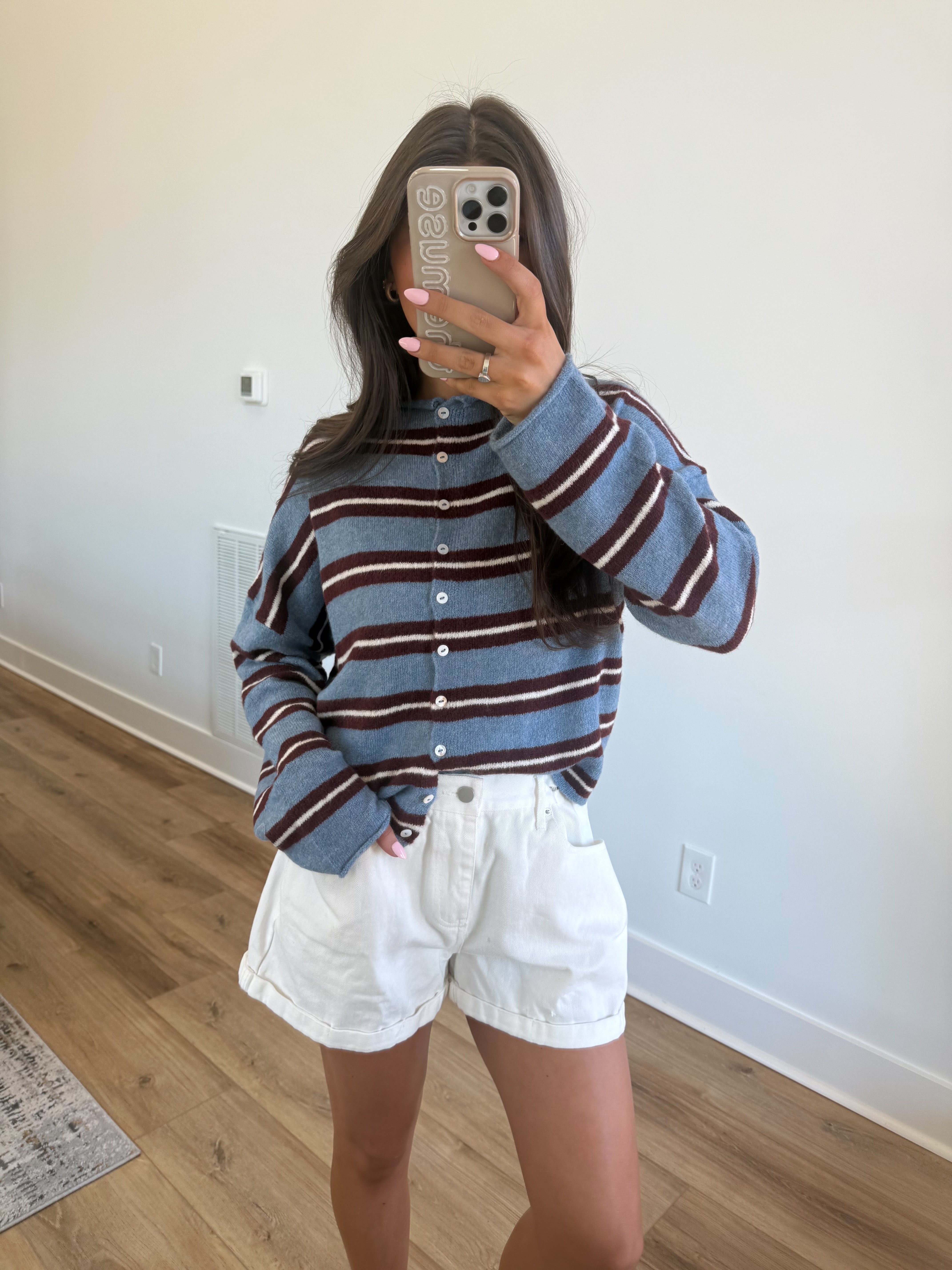 The Stripe Cardigan (Blue/Brown/Cream)