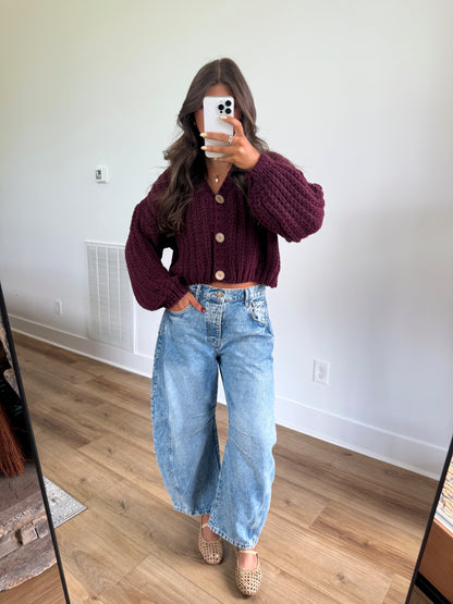 Burgundy Cropped Cardigan