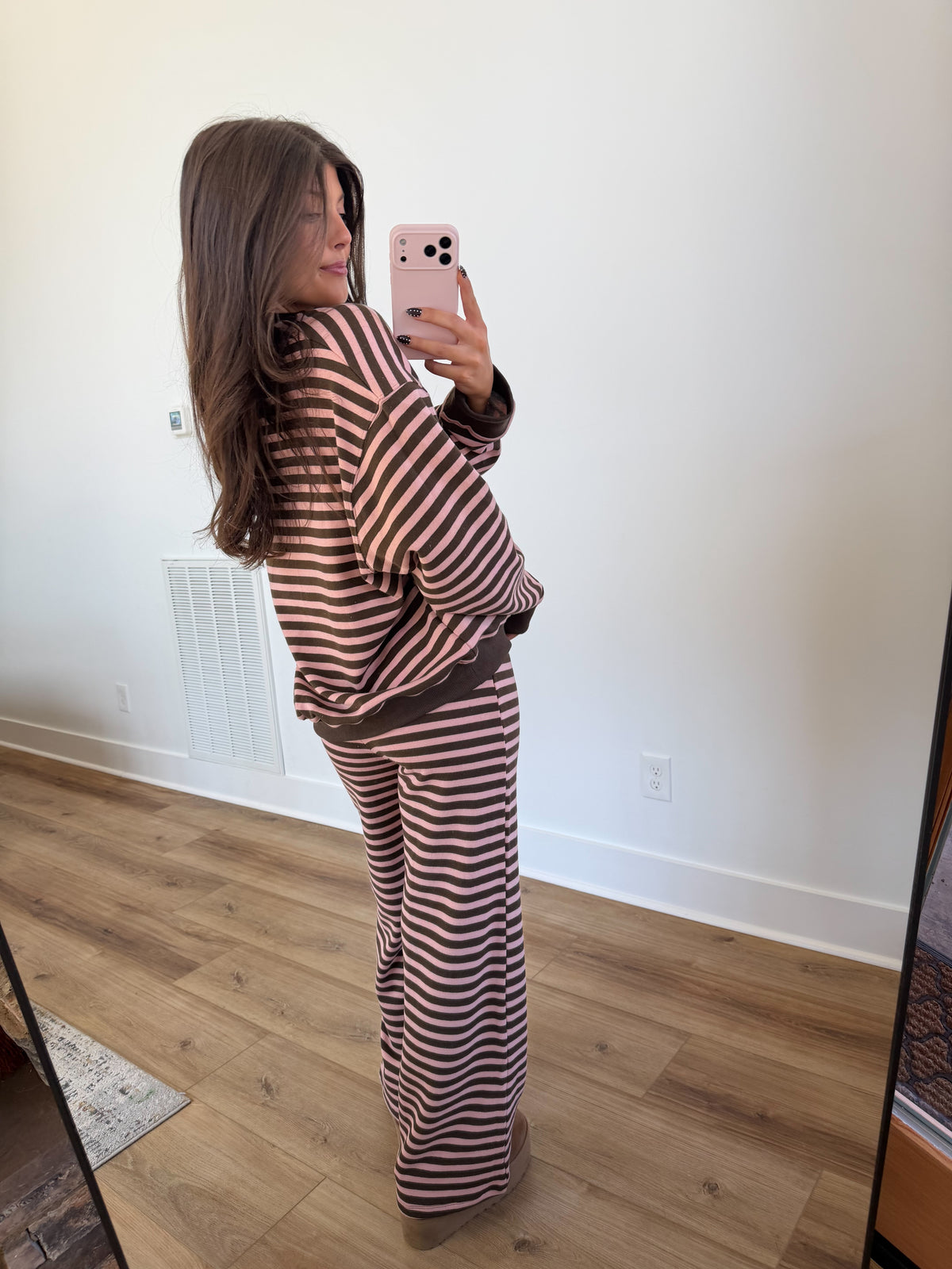 Stripe Henley Set (Pink/Mocha)