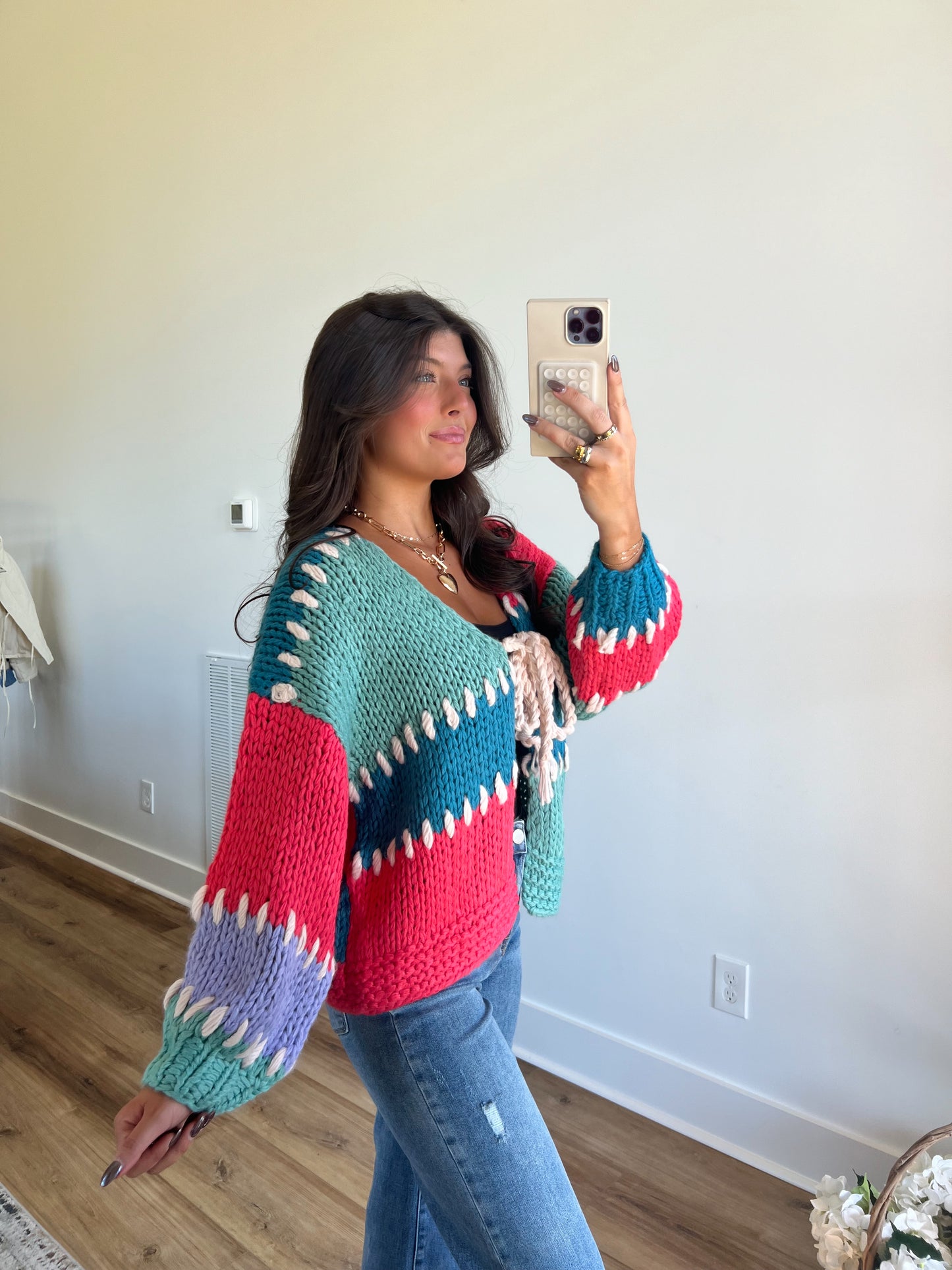 Jade Crochet Color Block Cardigan