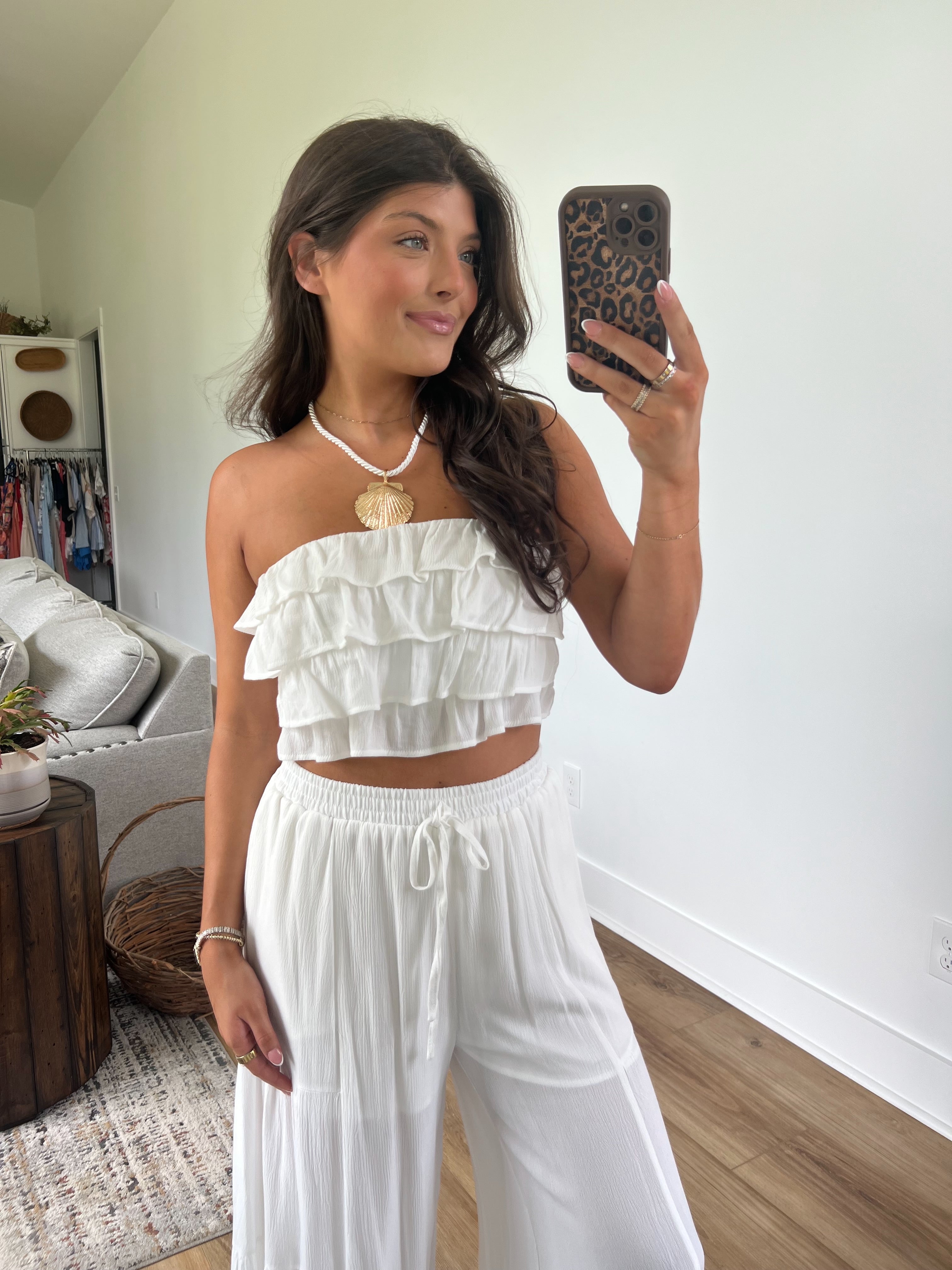 White Ruffle Pants Set