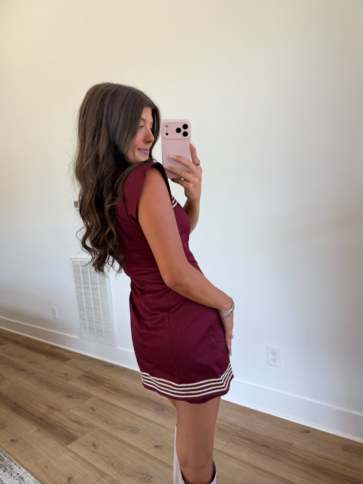 Gaines Trim Mini Dress (Burugndy)