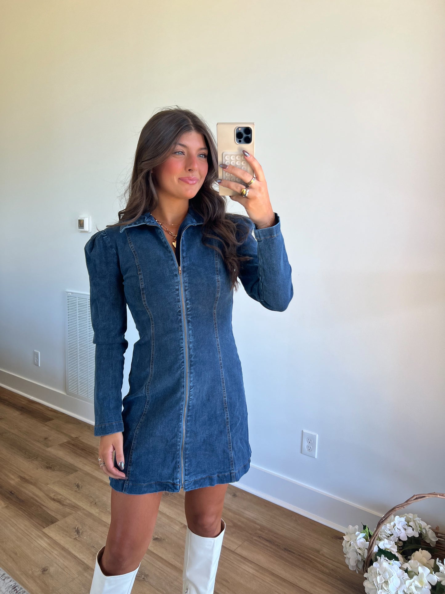 Denim Puff Shoulder Dress