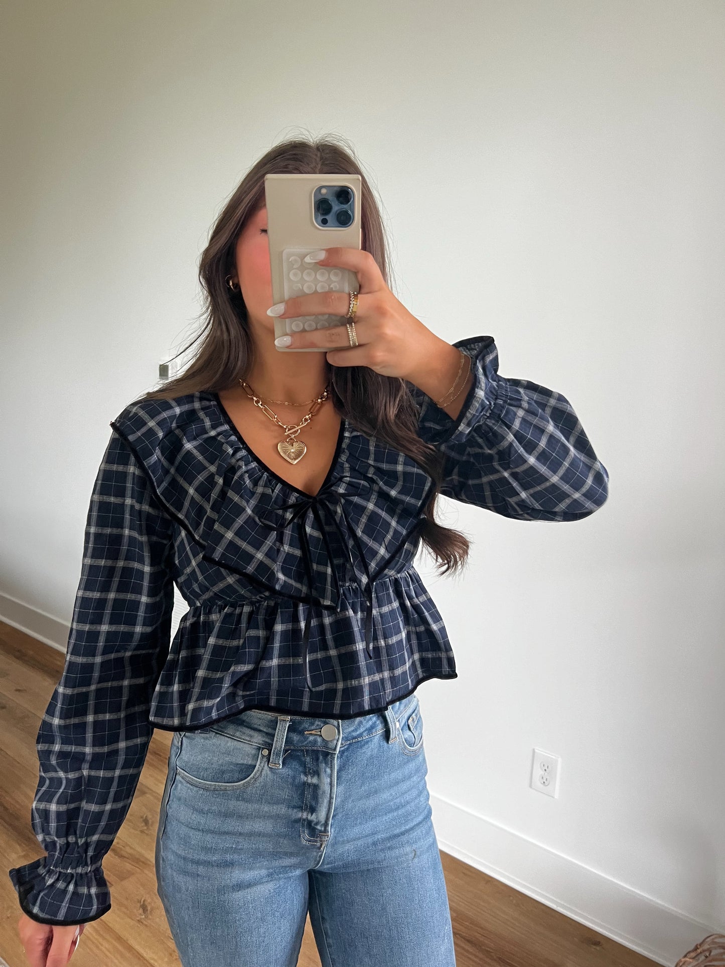 Frosty Plaid Ruffle Blouse