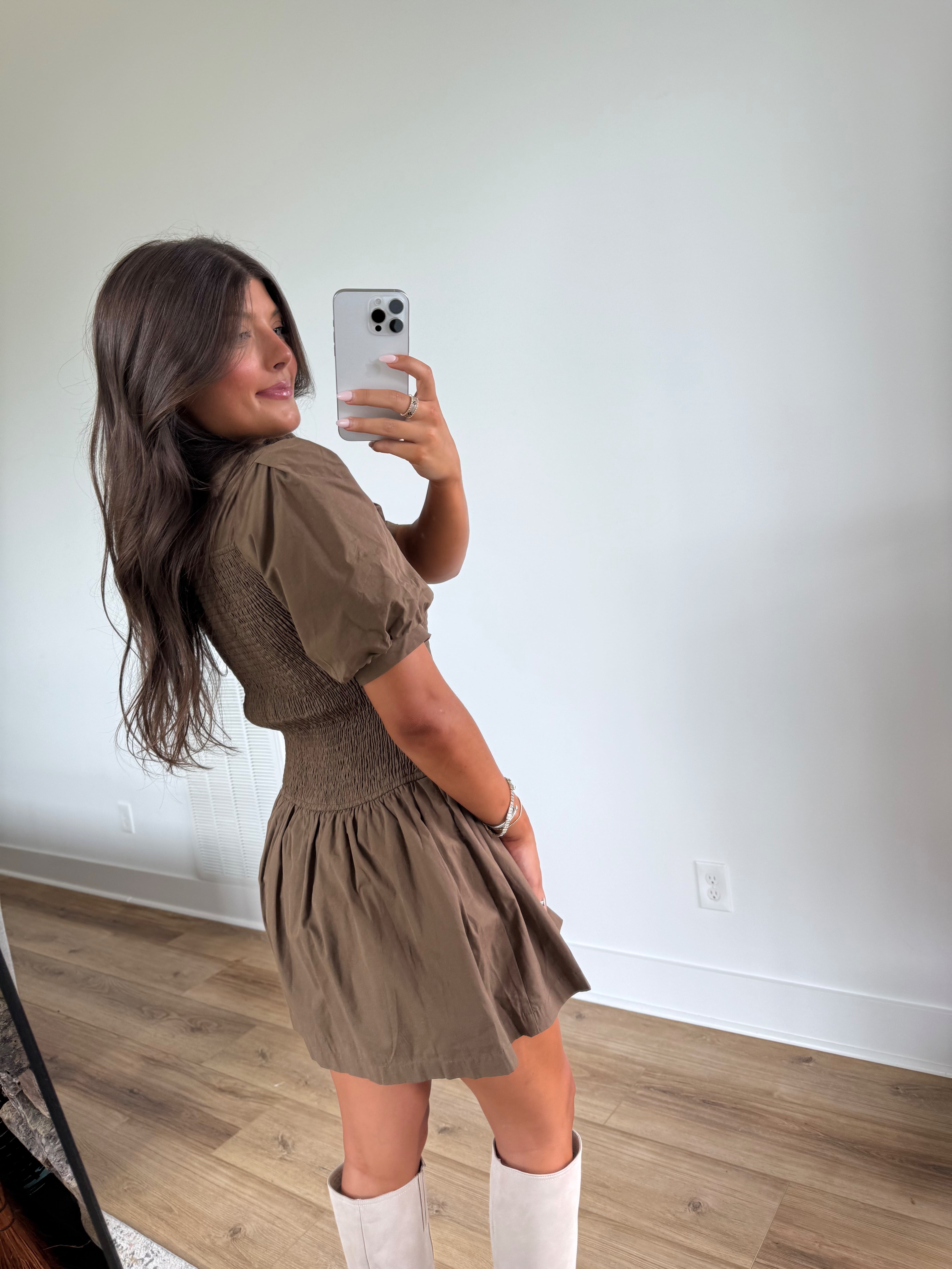 Chestnut Smocked Mini Dress