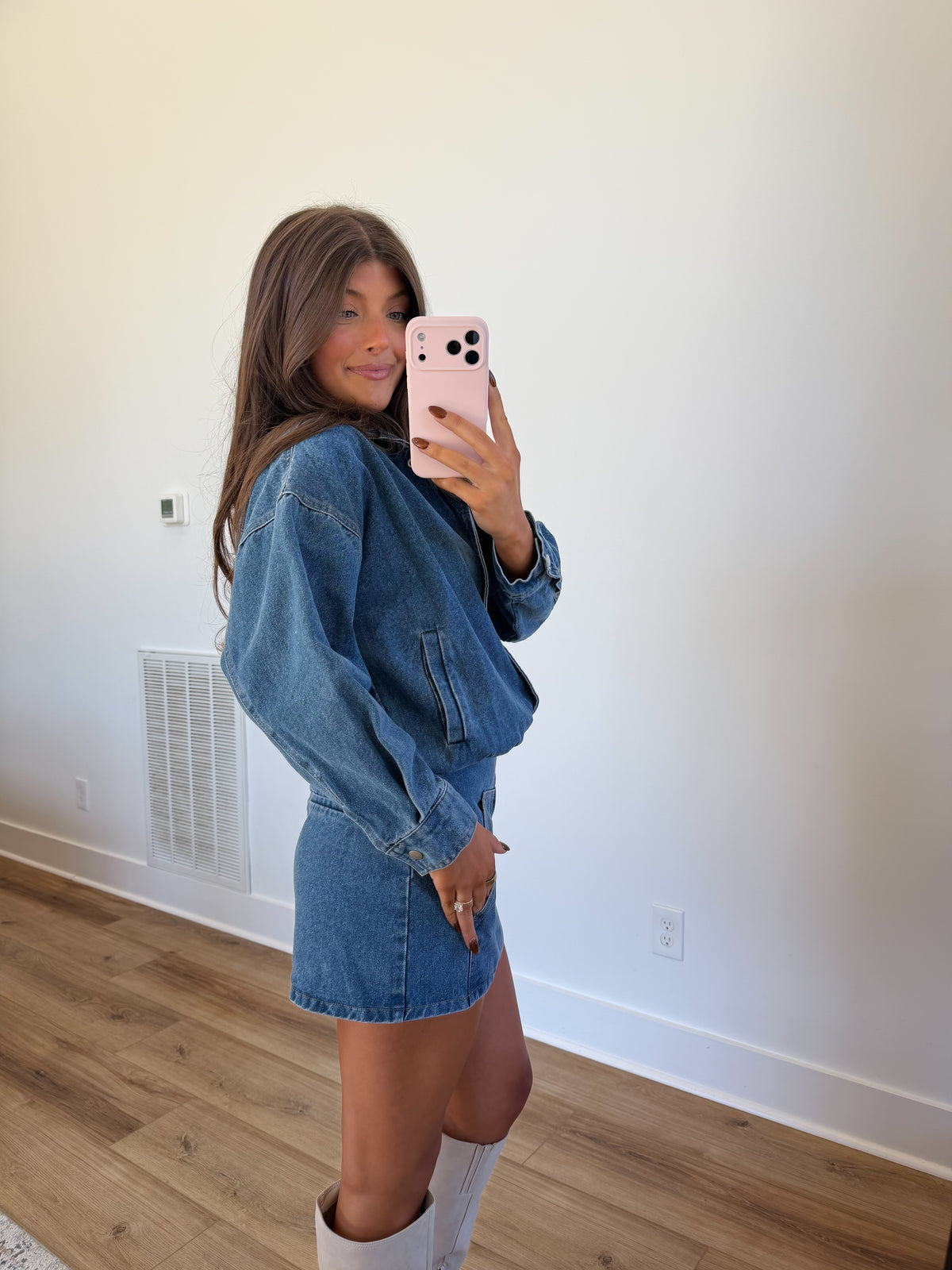 Denim Mock Neck Mini Dress