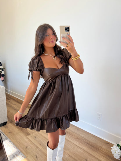 Brown Leather Babydoll Dress