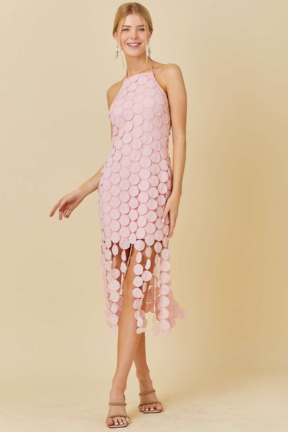 Baby Pink Fringe Midi Dress