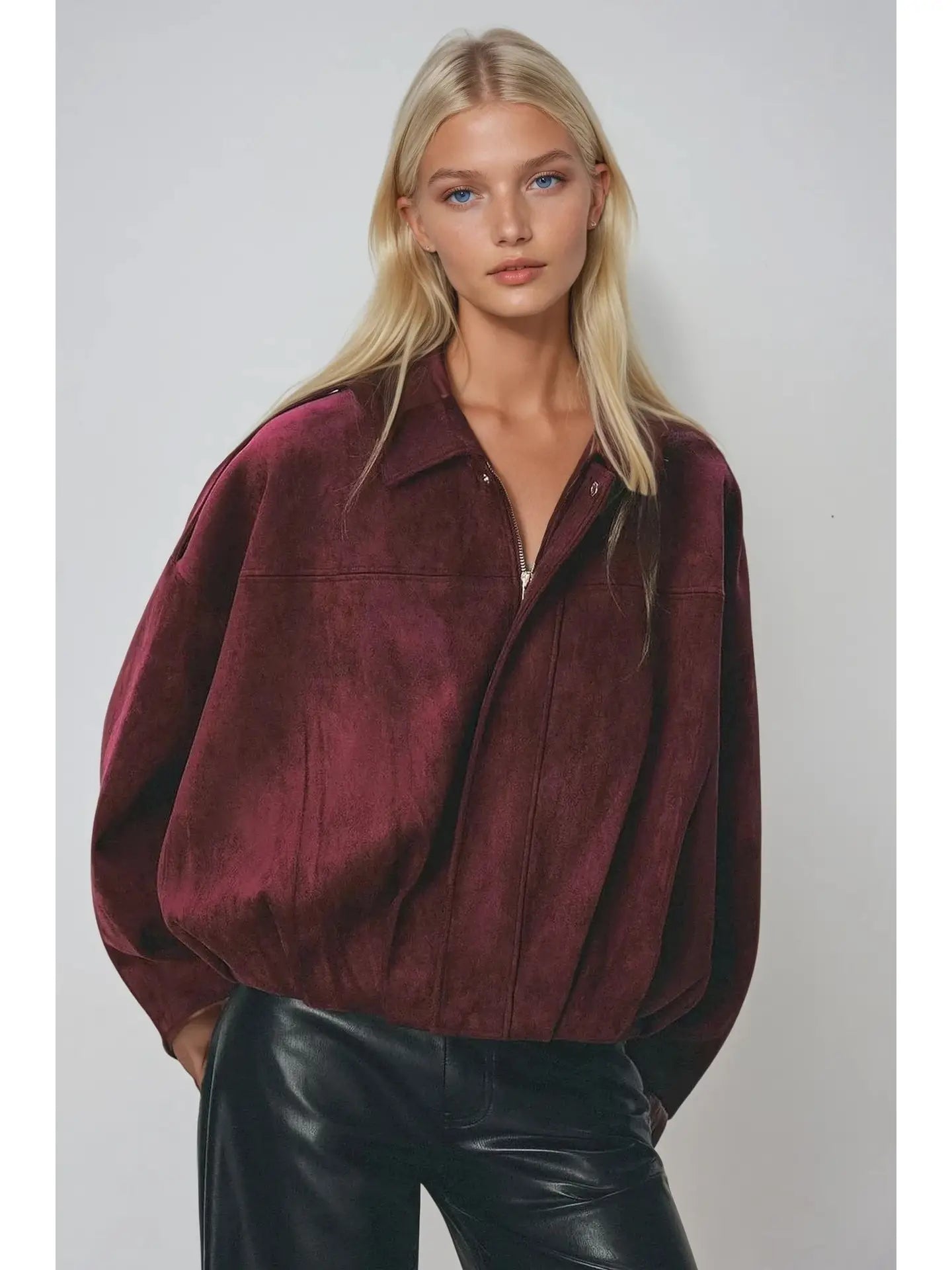 Suede Bomber Jacket (Wine)
