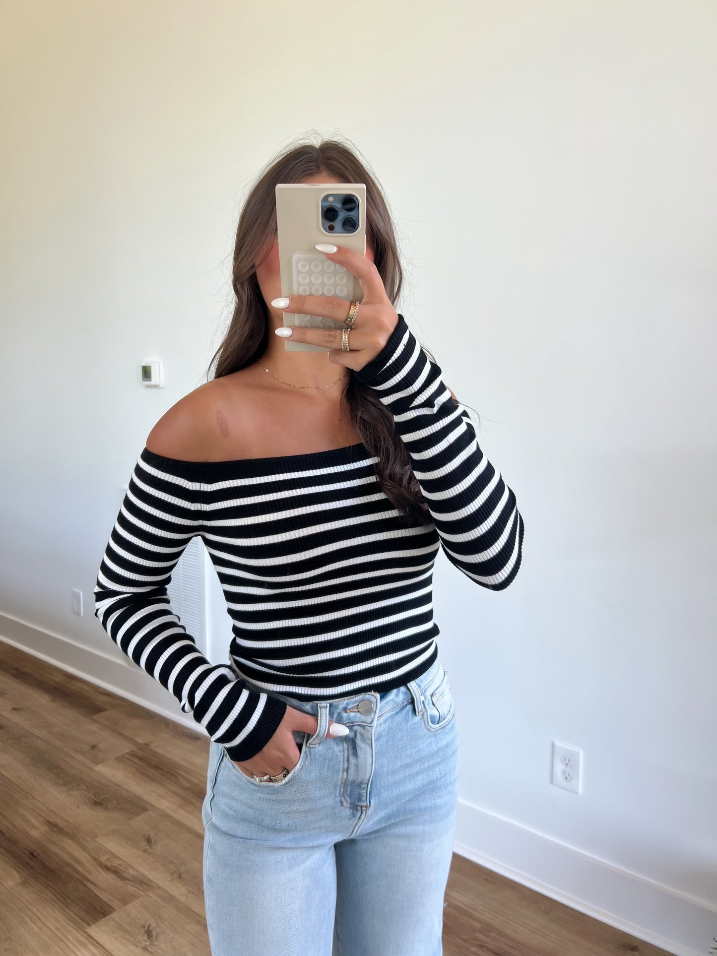 Stripe Off The Shoulder Top