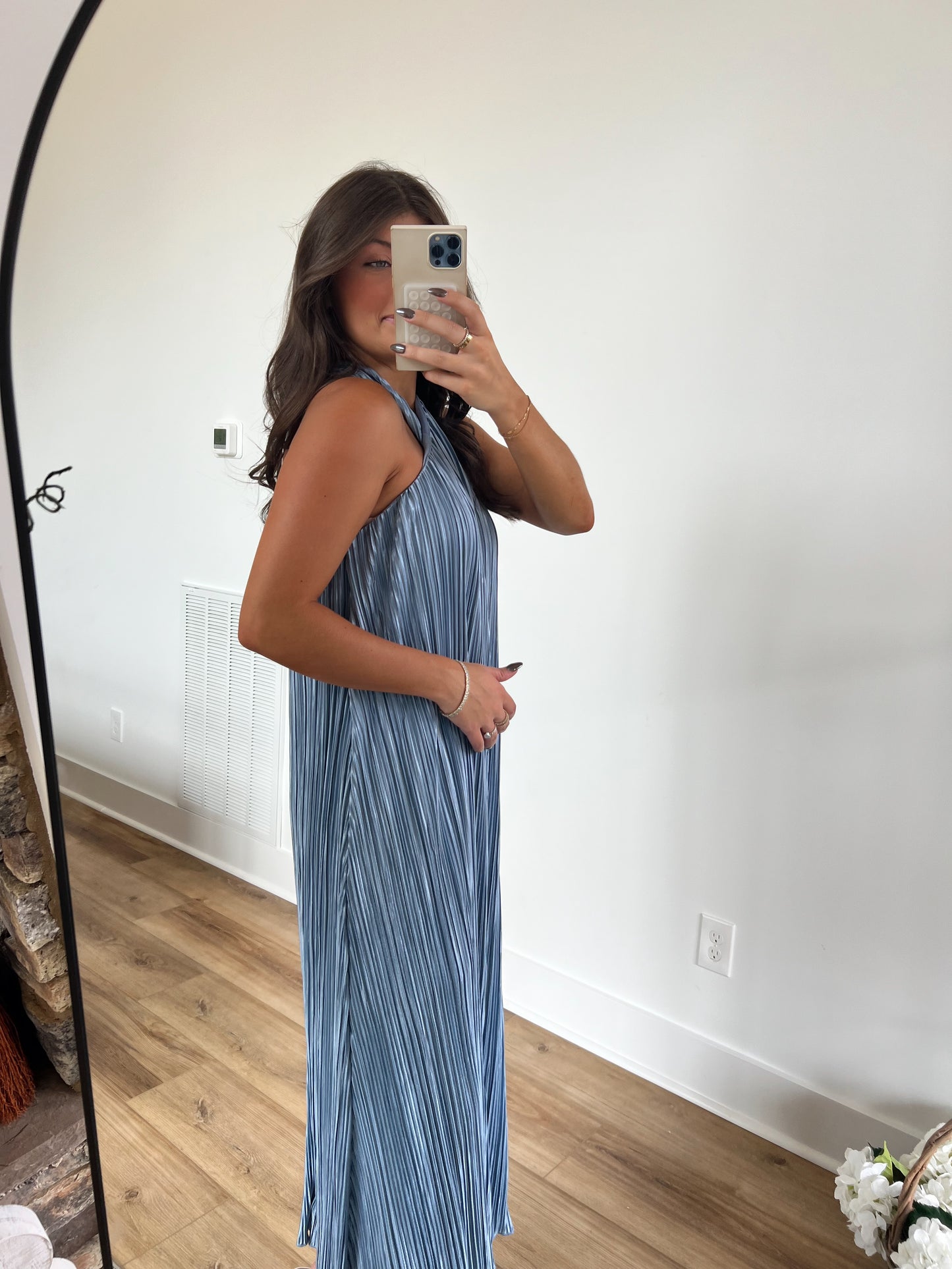 Dusty Blue Cross Front Maxi Dress