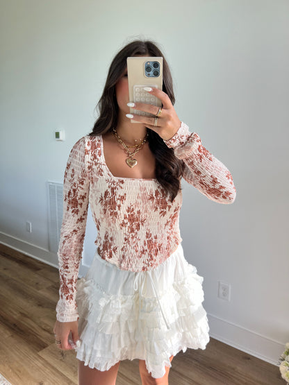 Floral Scoop Neck Top (Cream)