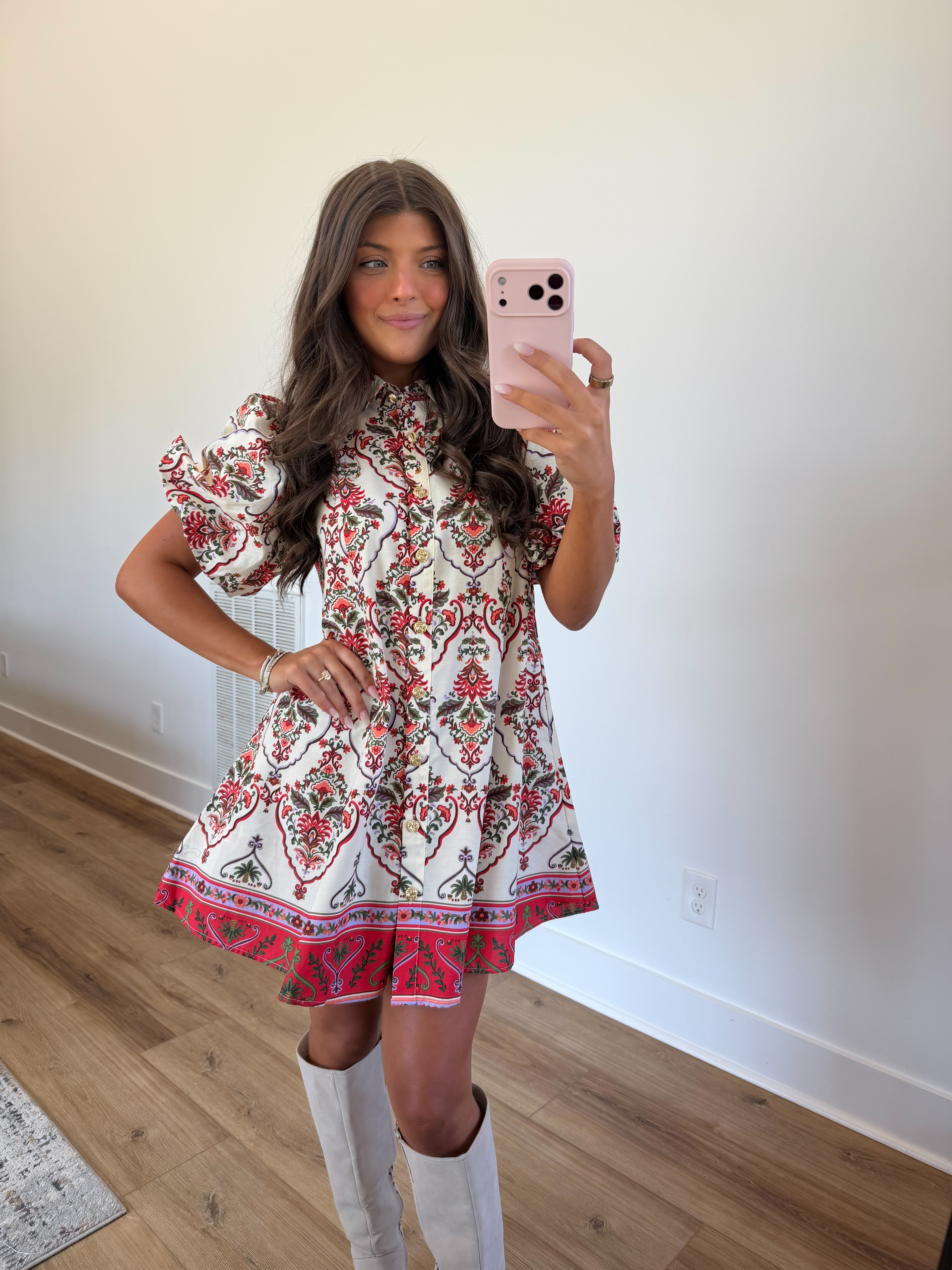 Orange Cream Floral Print Mini Dress