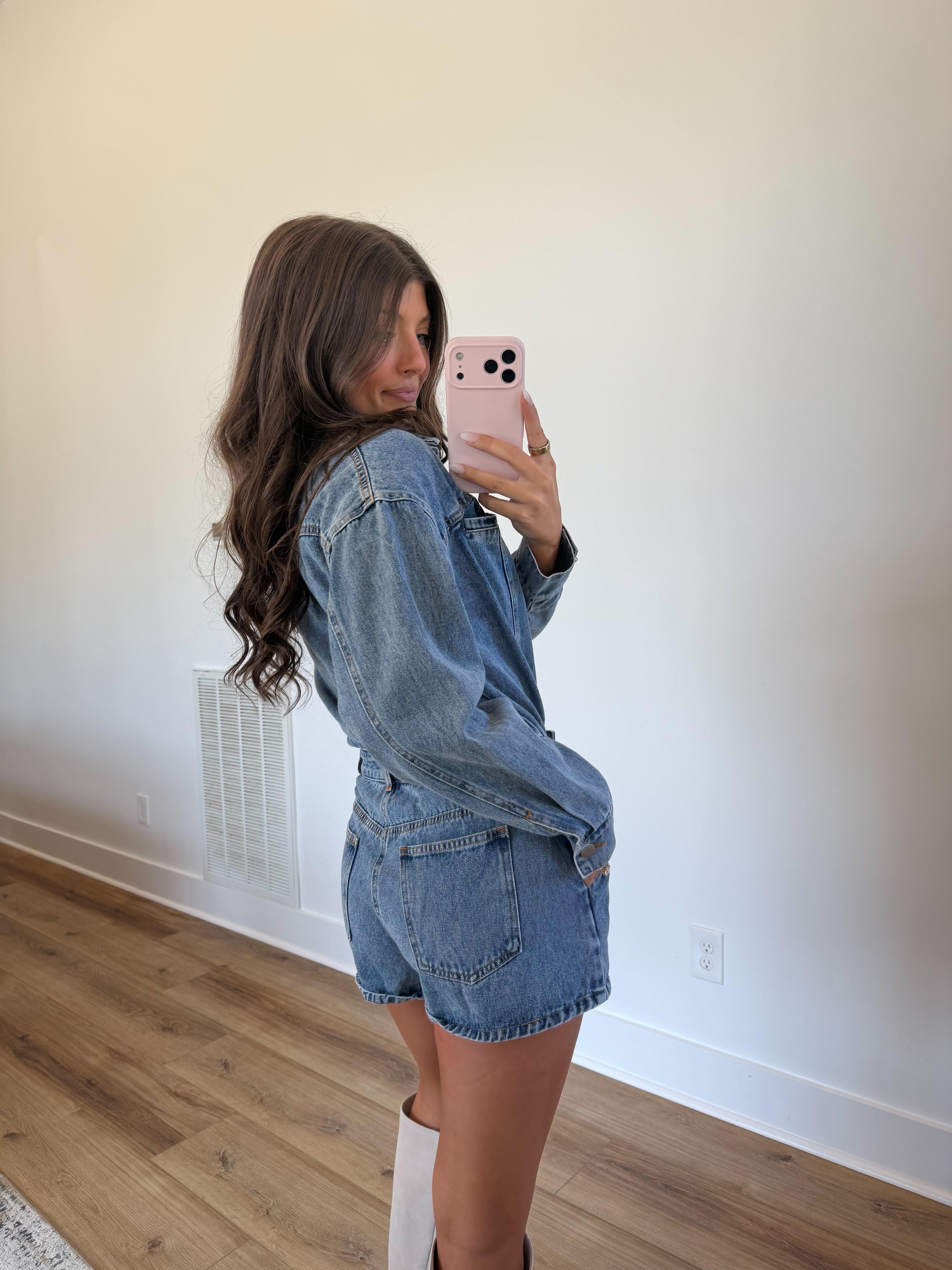 Denim Wrap Skort Romper