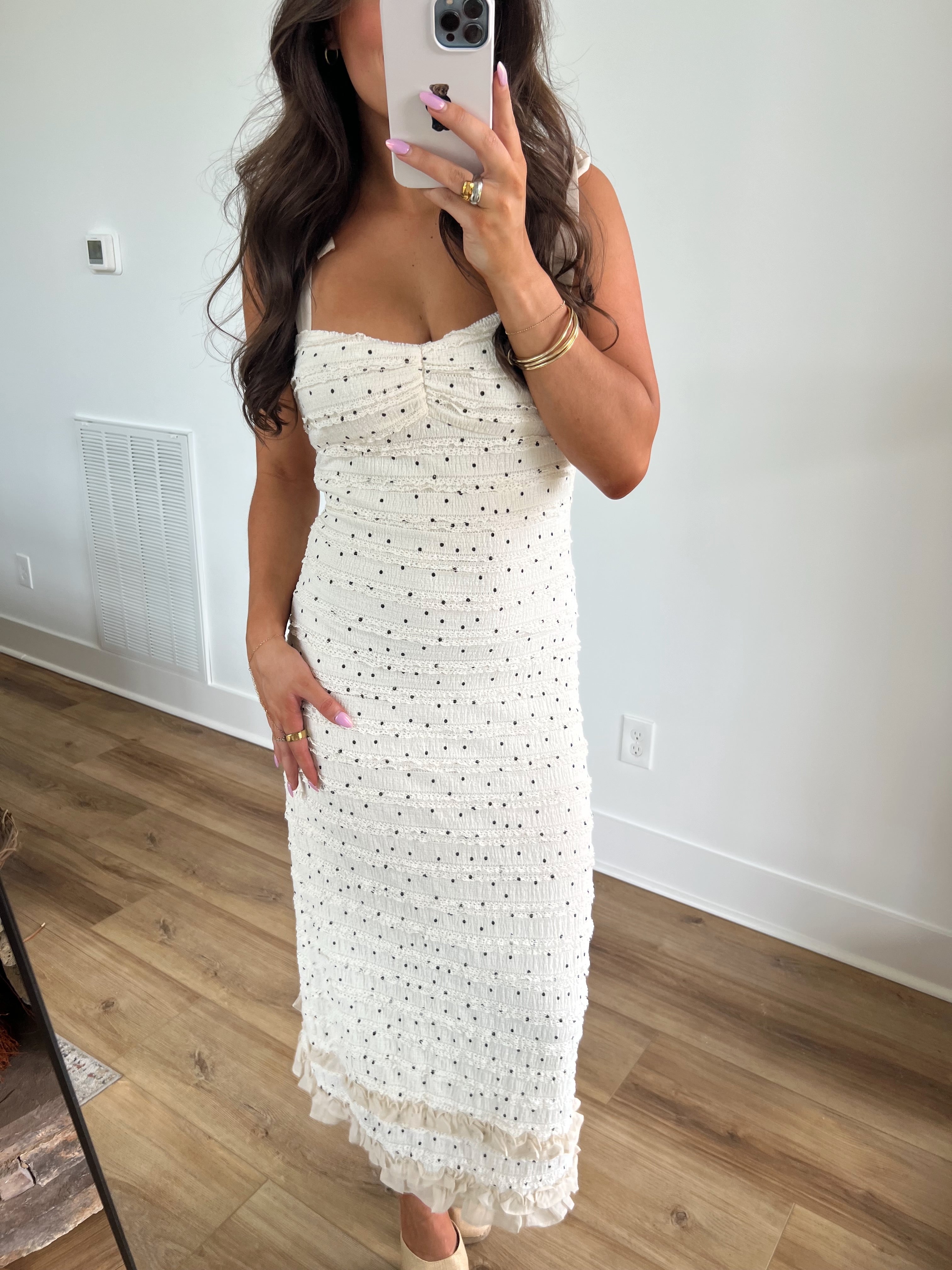 Henry Polka Dot Lace Ruffle Midi Dress