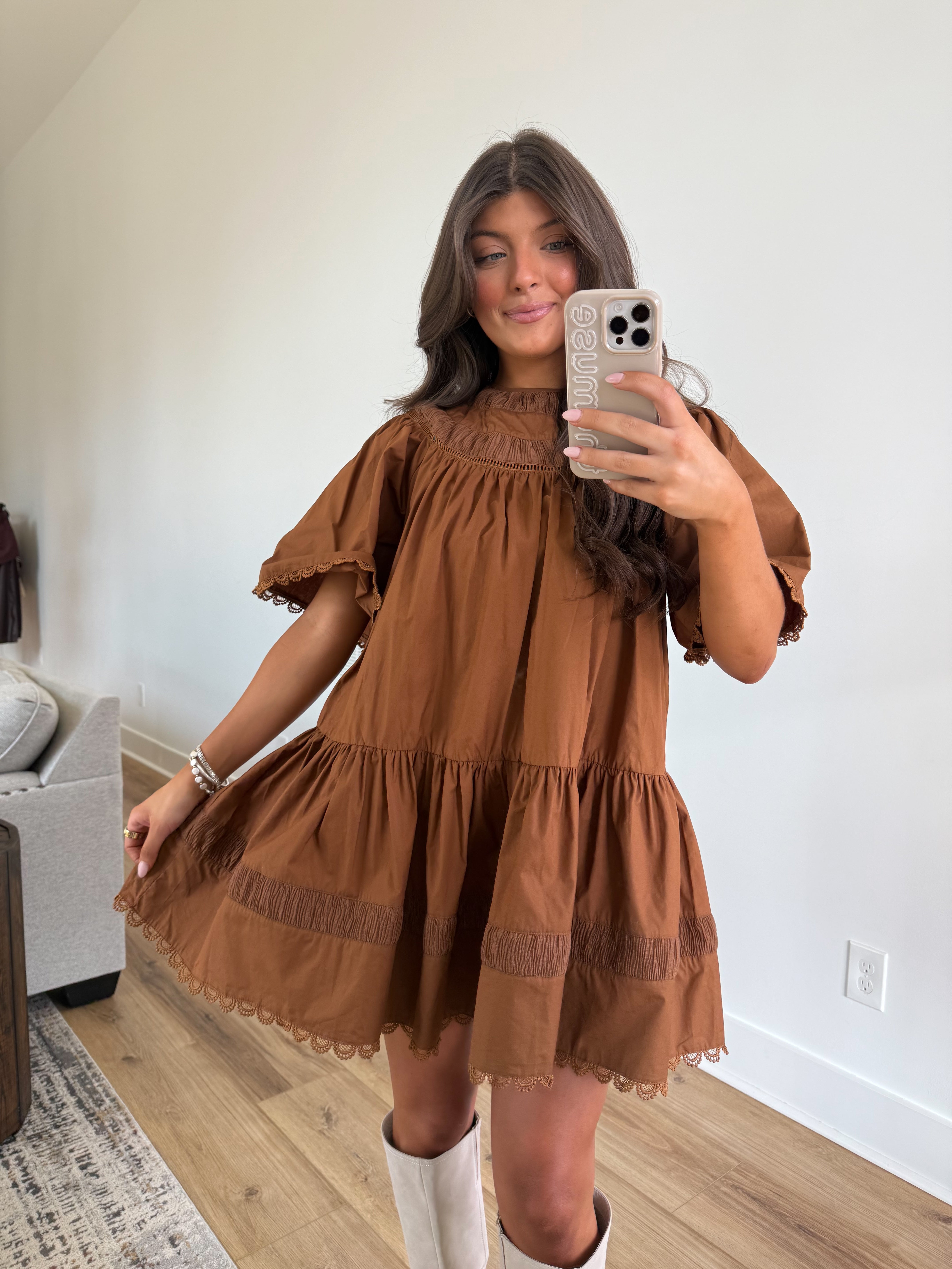 The Winter Snowdrop Dress (Brown)