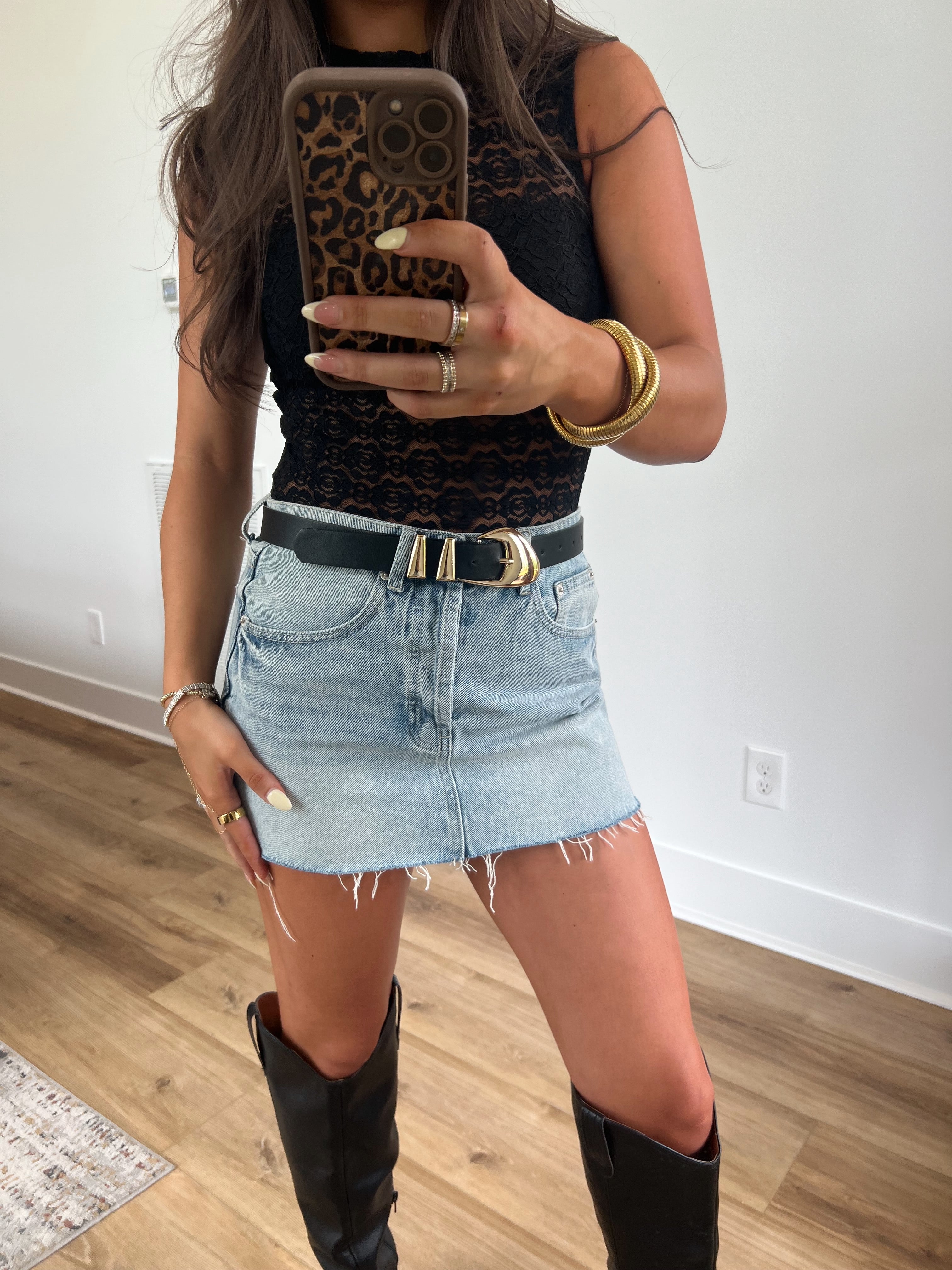 Saddle Denim Mini Skirt