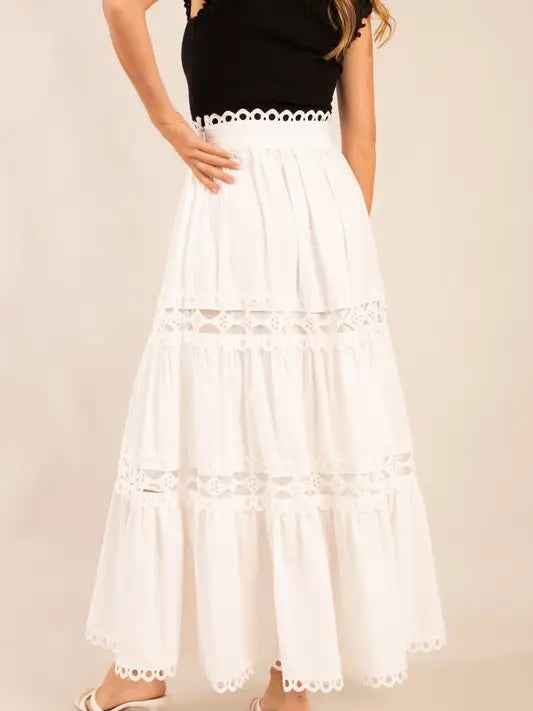 Classic Eyelet Midi Skirt (White)