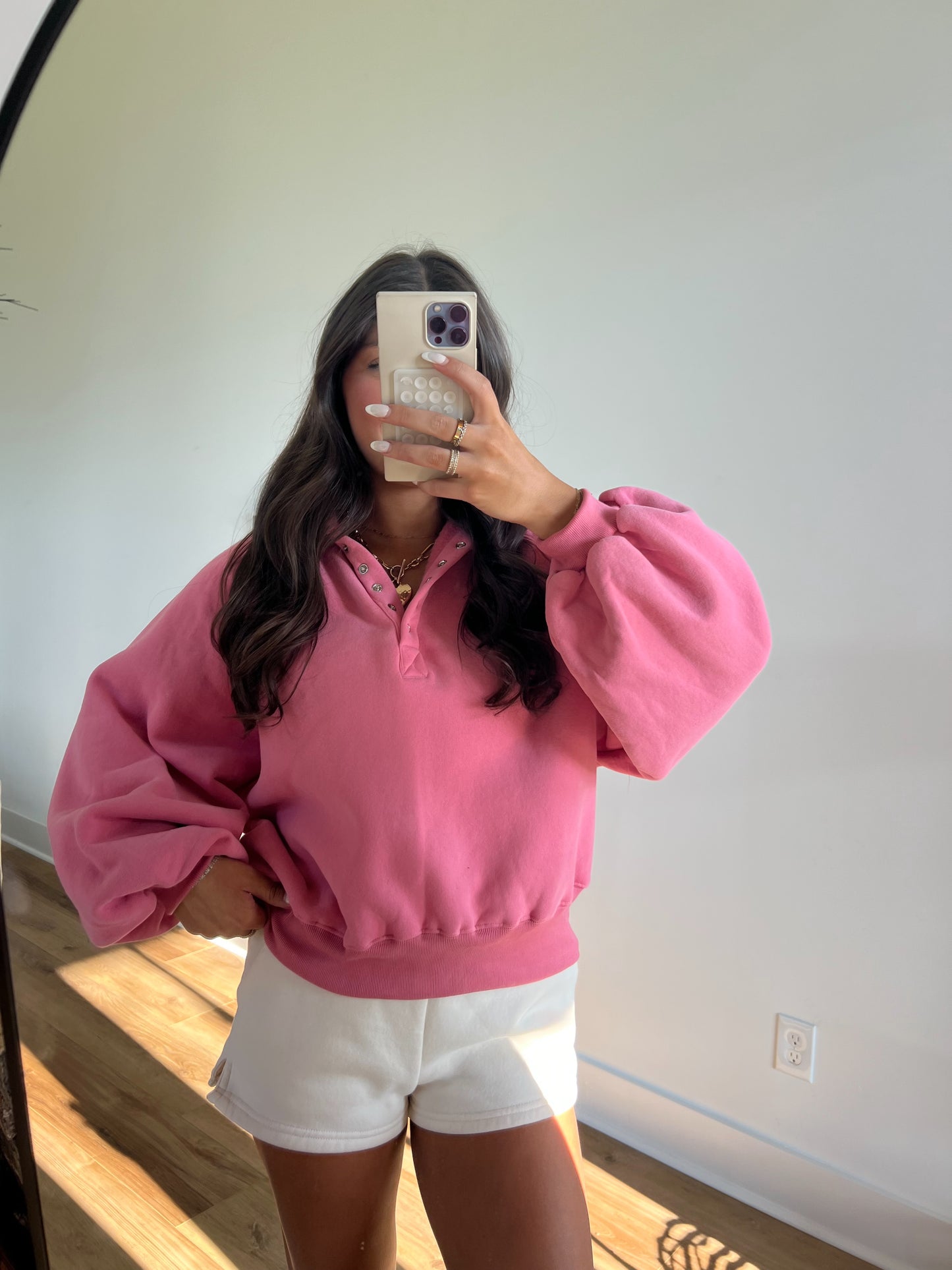 Candy Pink Snap Button Pullover