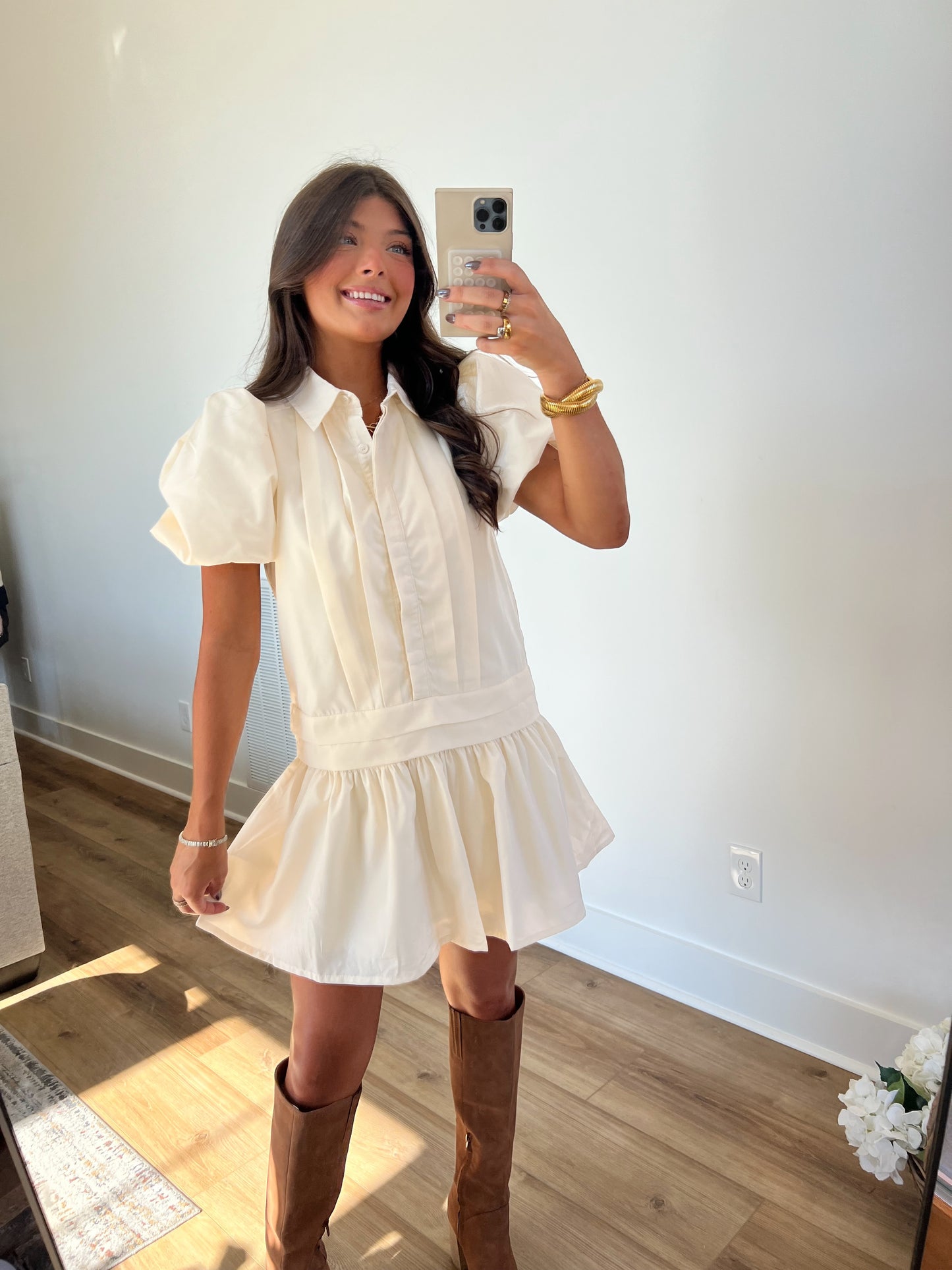 Cream Collared Mini Dress