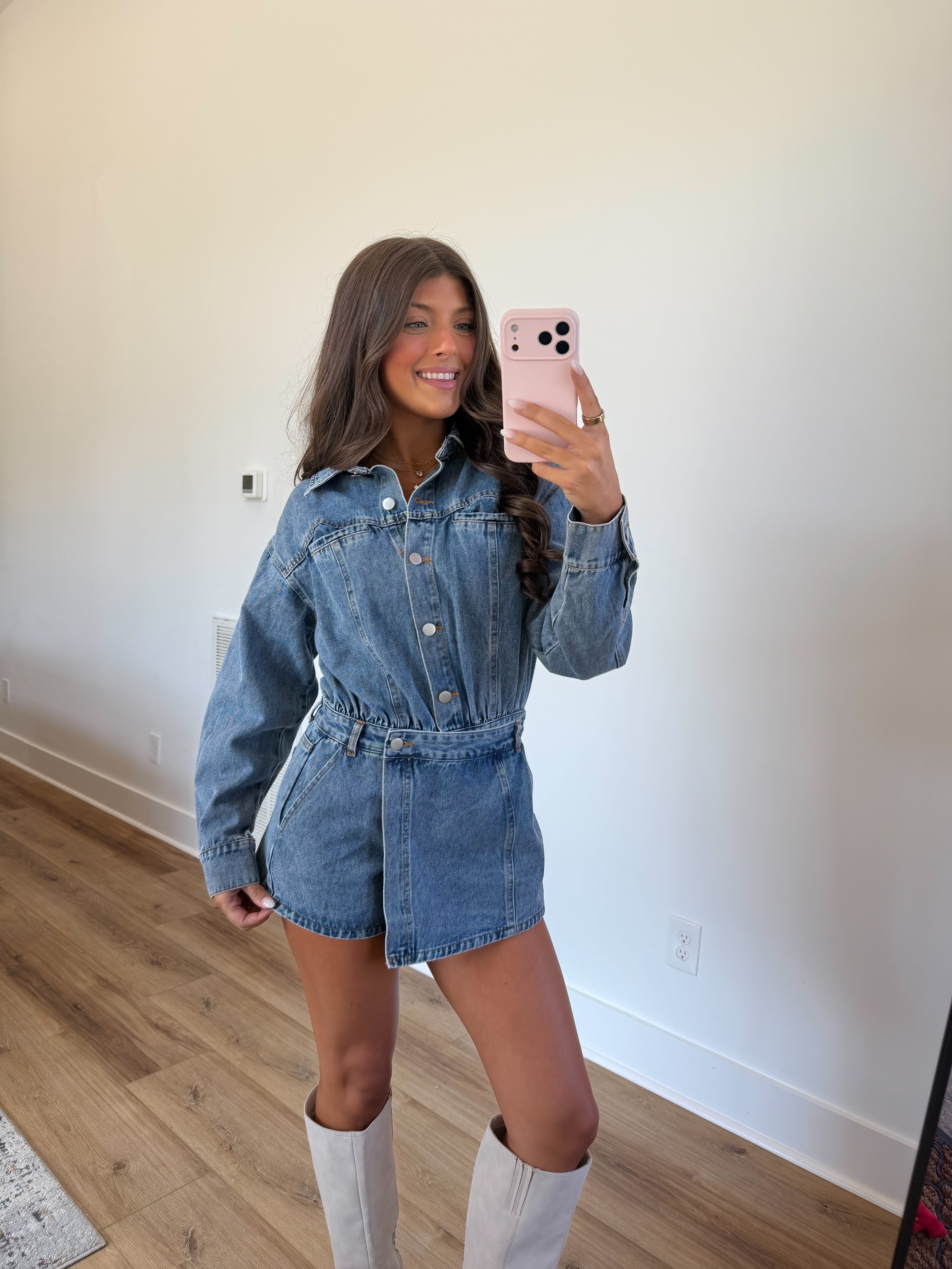 Denim Wrap Skort Romper