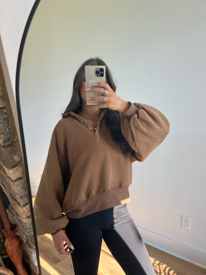 Brown Snap Button Pullover