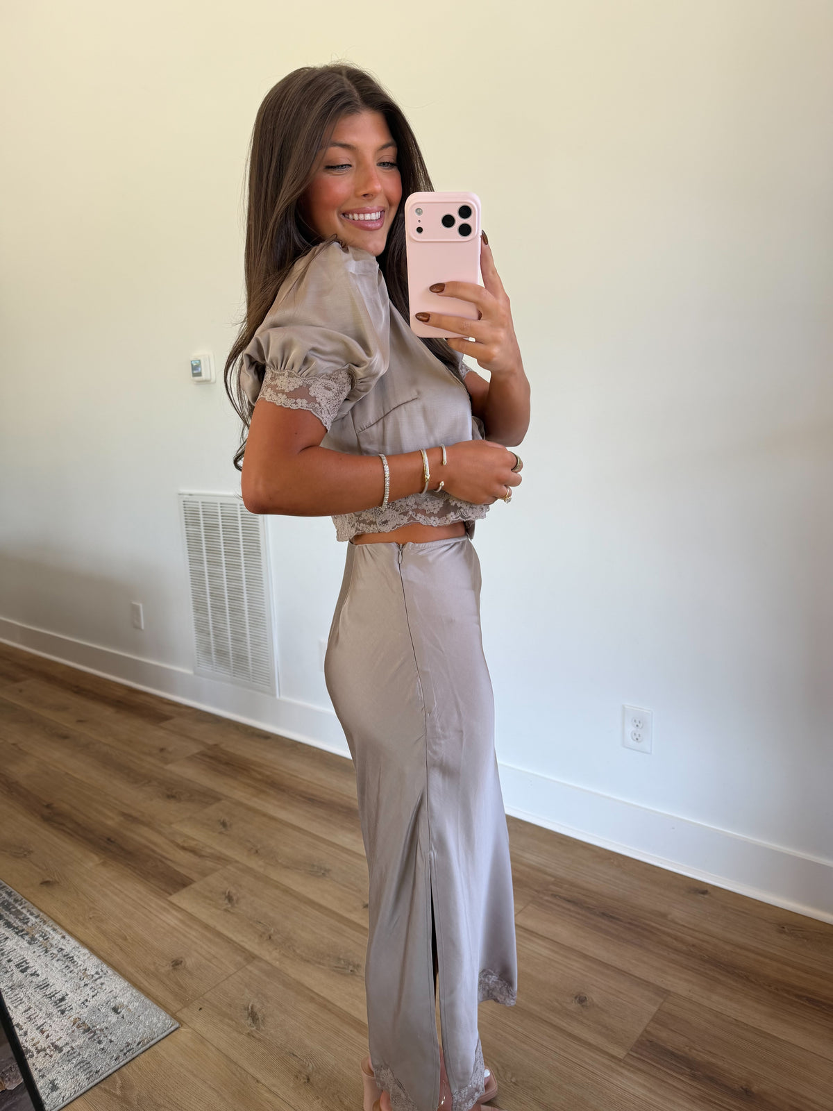 Taupe Satin Tie Lace Set