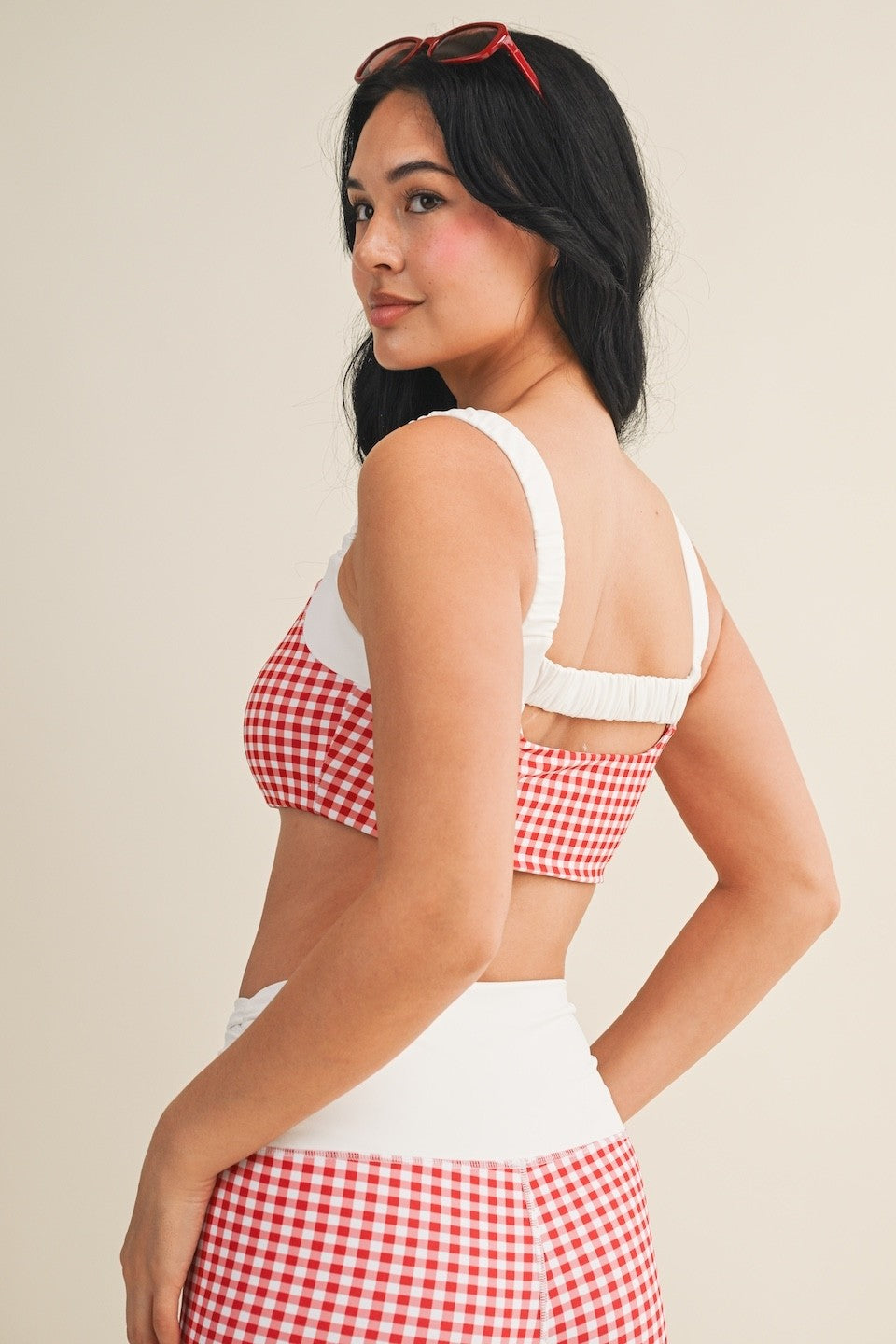 Red Gingham Ruched BRA