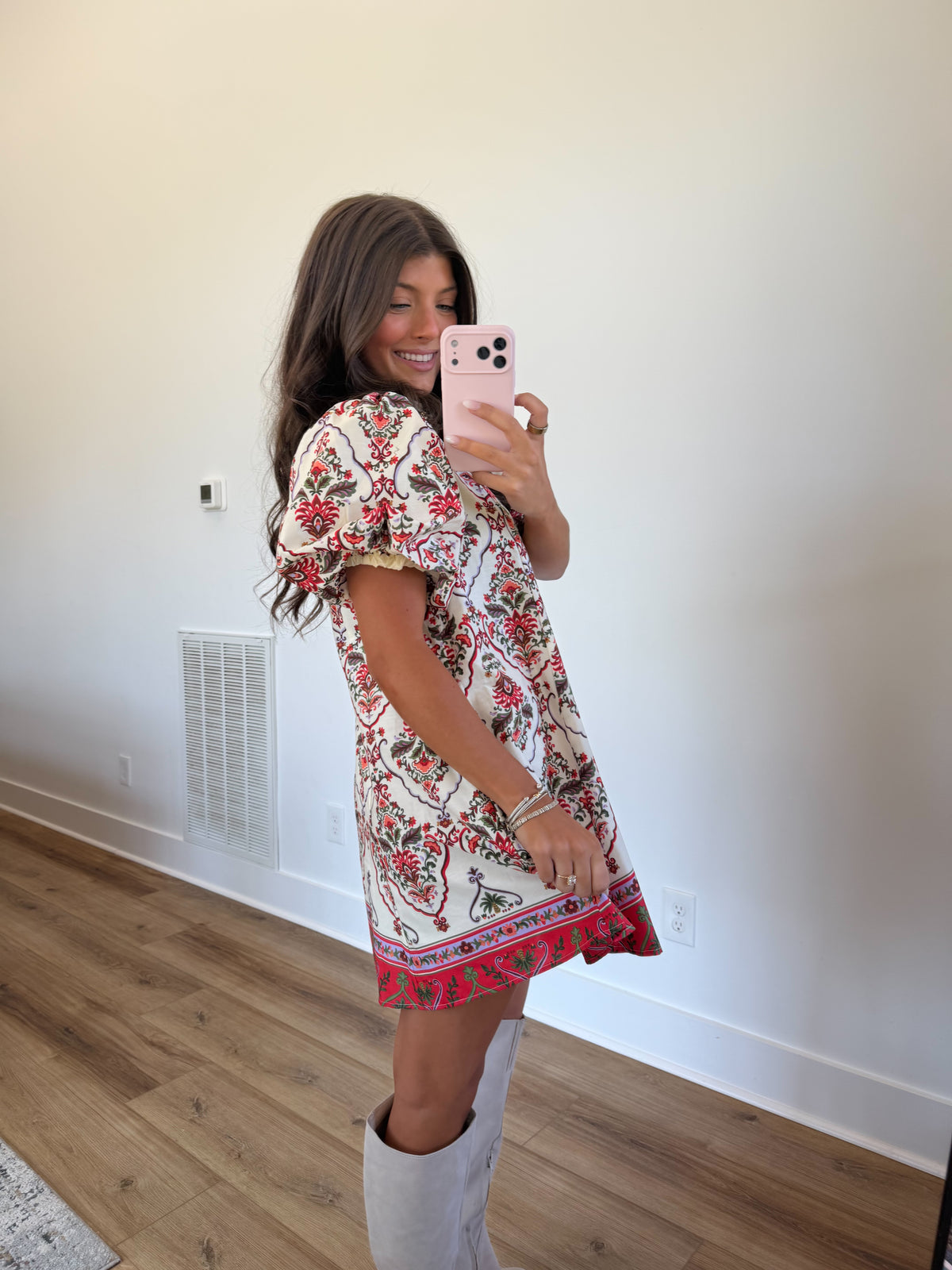 Orange Cream Floral Print Mini Dress