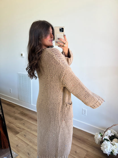 Multi-Color Sequin Chunky Long Knit Cardigan