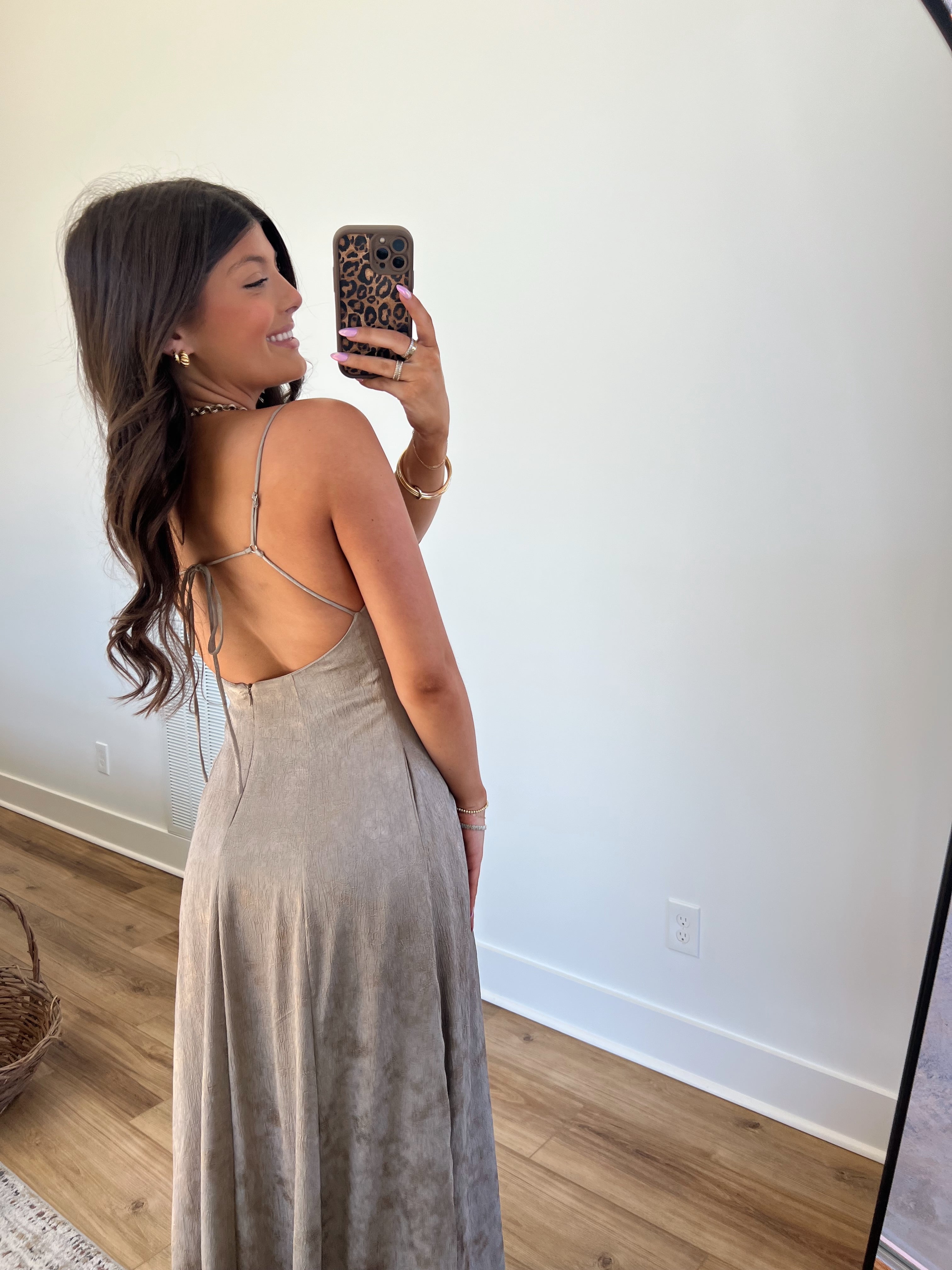 Charcoal/Gold Open Back Maxi Dress