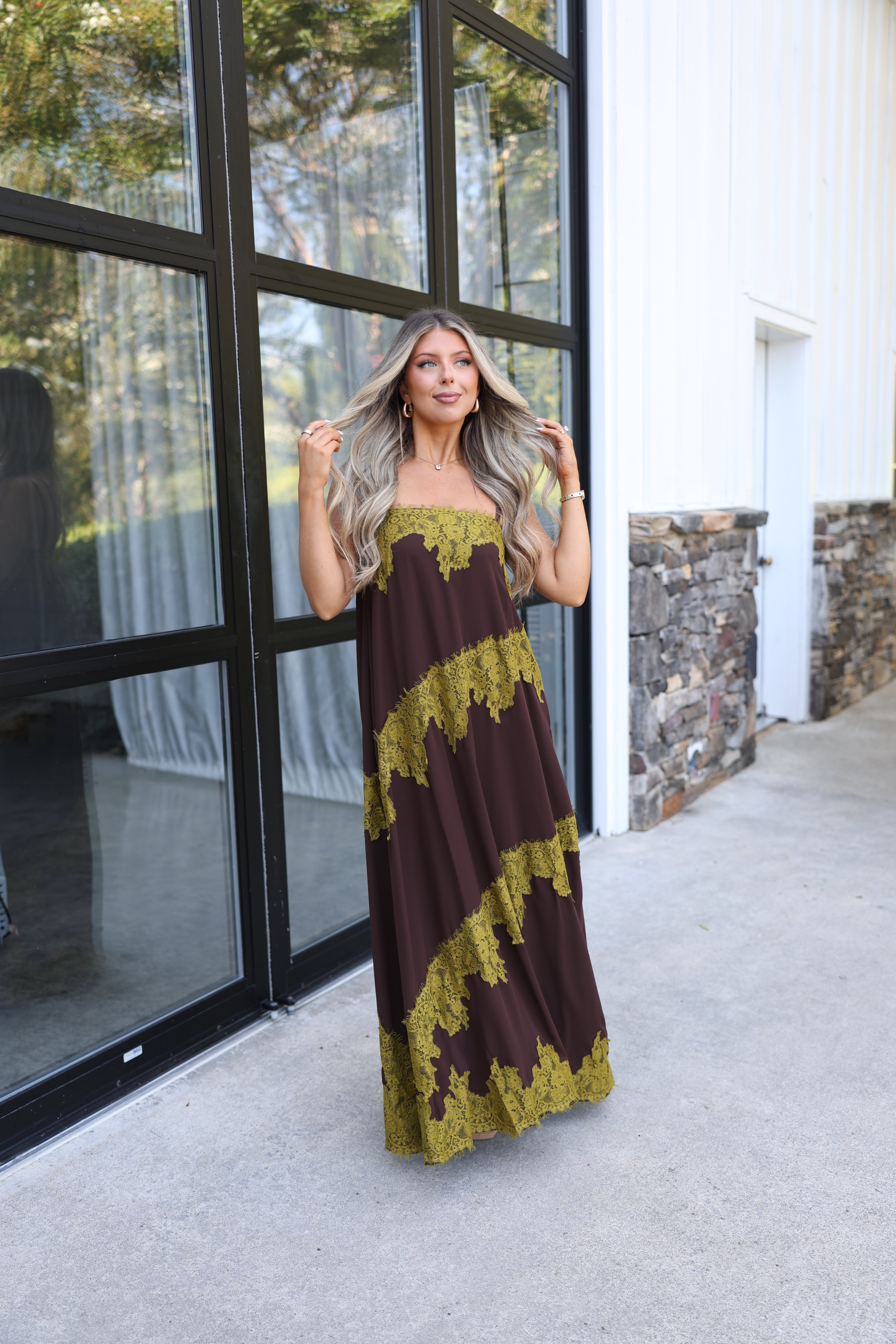 Veronica Lace Maxi (Brown/Green)