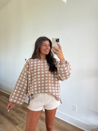 Taupe/Ivory Haddie Checkered Sweater