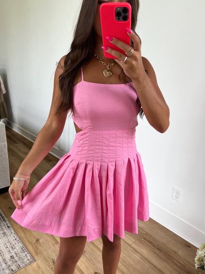 Hot Pink Pleated Waist Mini Dress