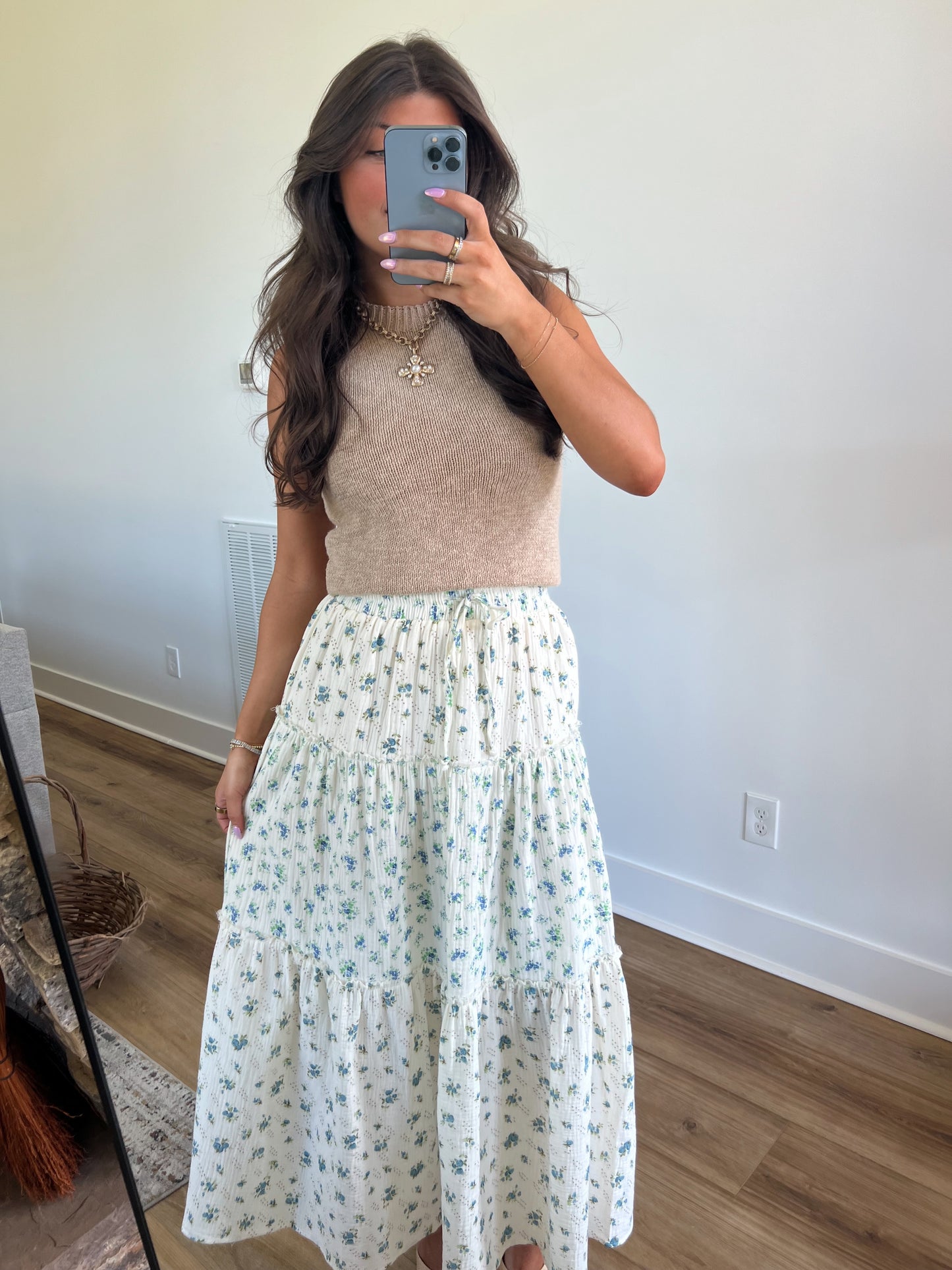 Pia Flower Field Maxi Skirt (Blue)(Restock)