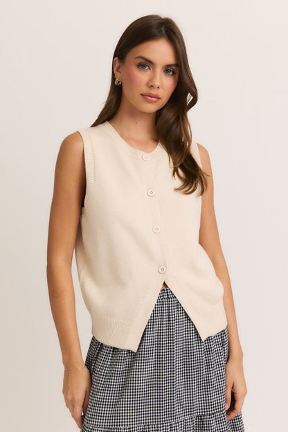 Beige Button Top