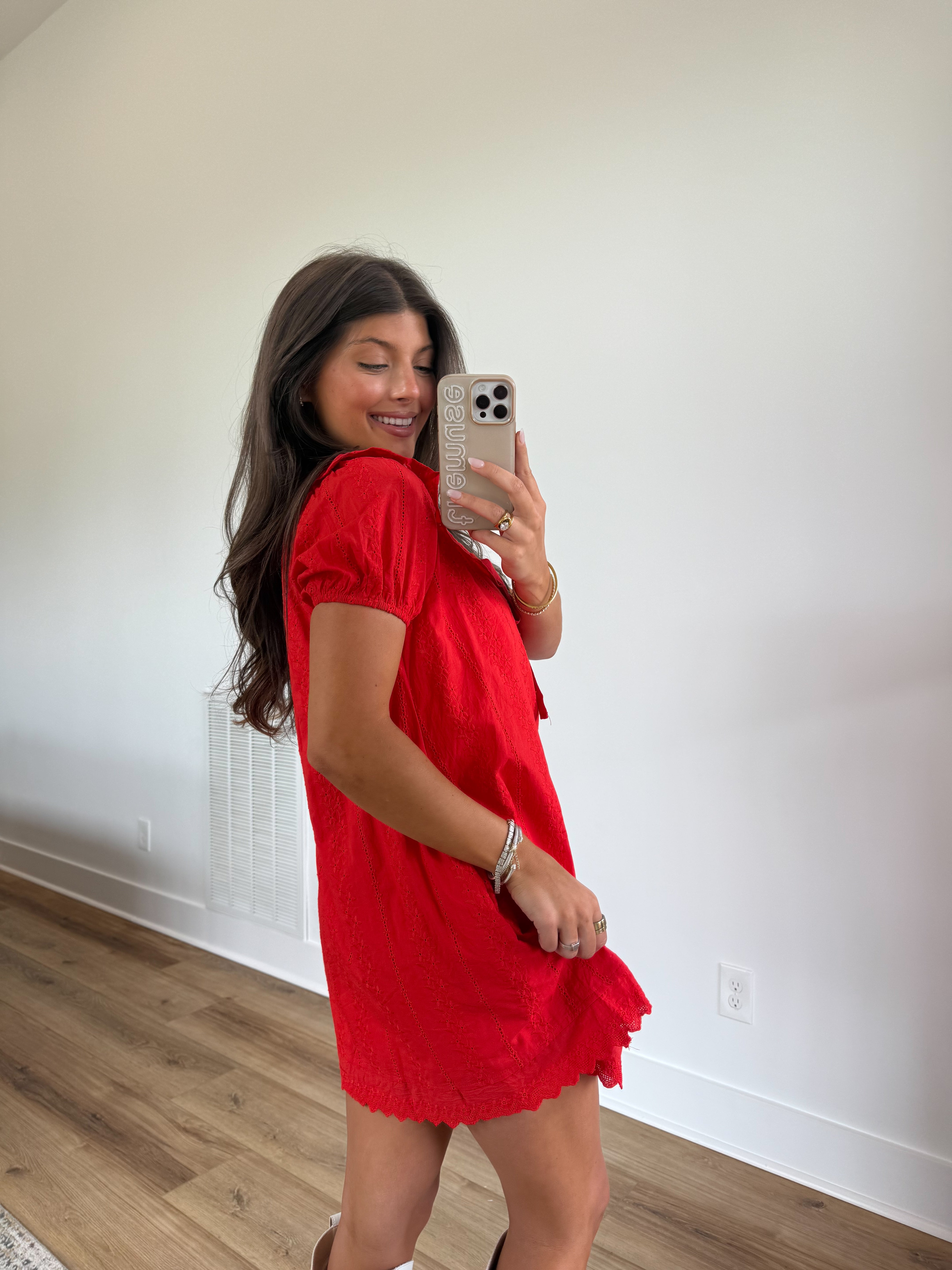 Red Eyelet Babydoll Dress