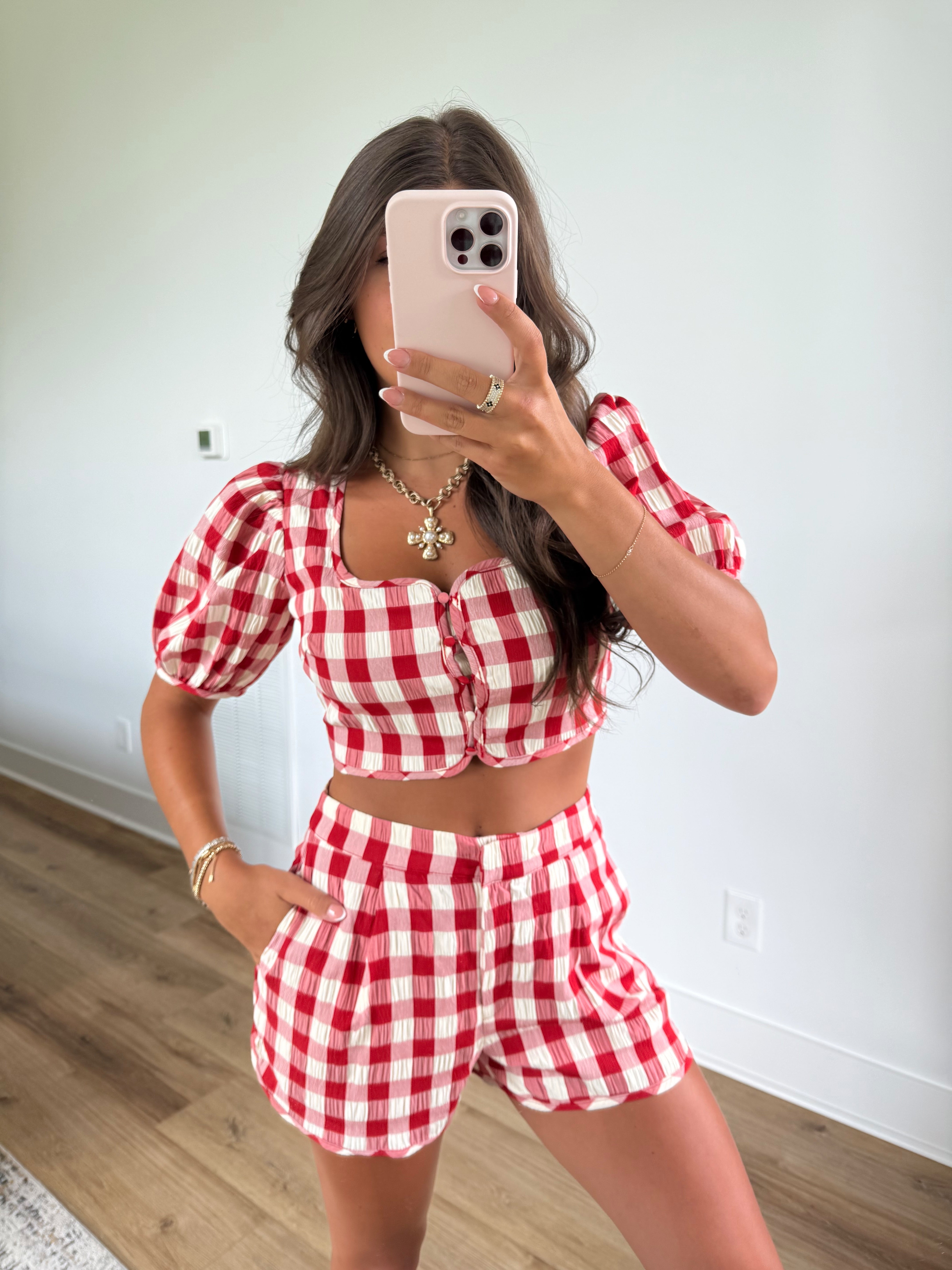 Carina Gingham Shorts Set (Red)