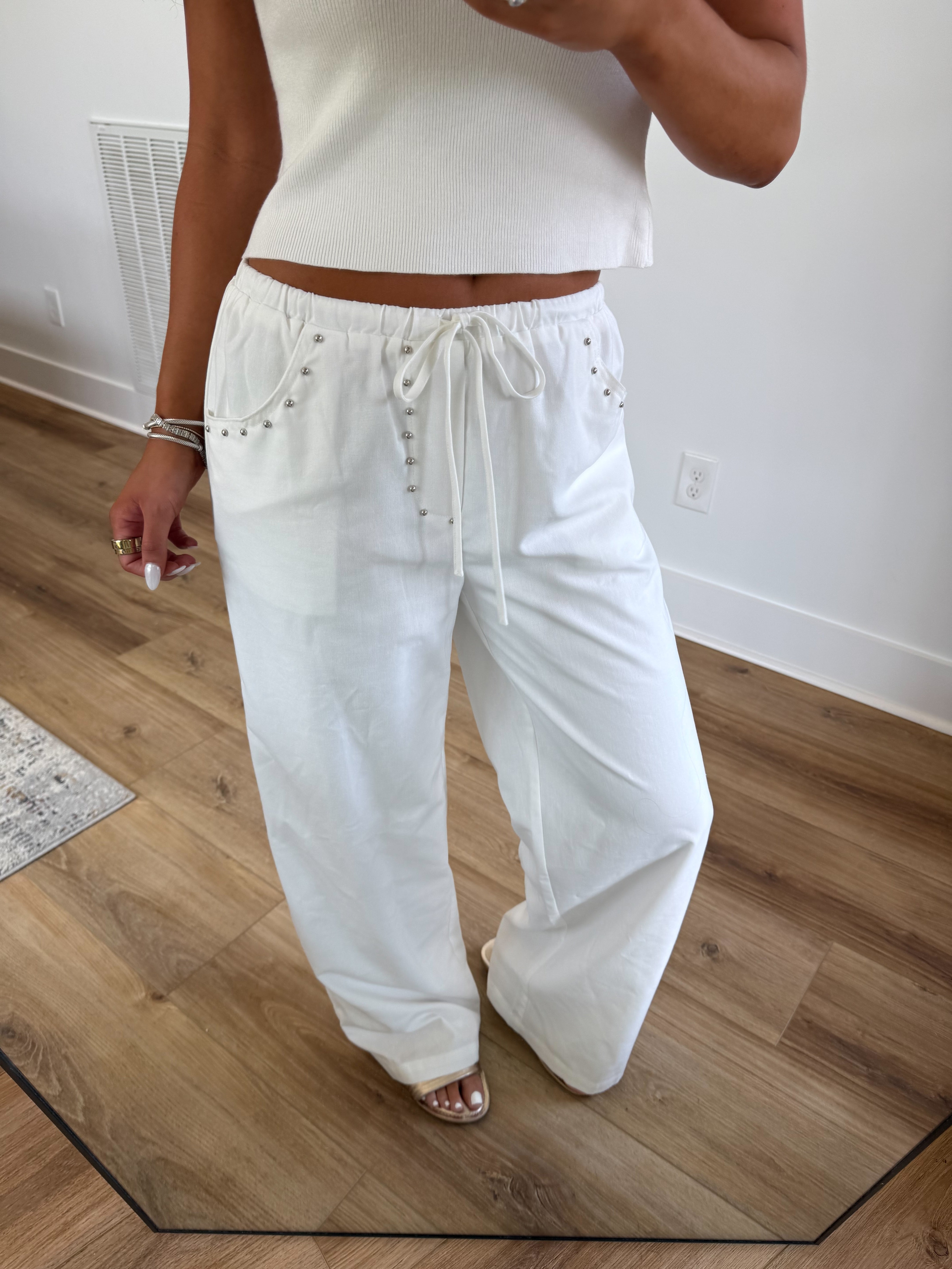 Studded Linen Pants