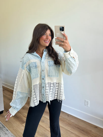 Contrast Lace/Crochet Button Down Shirt