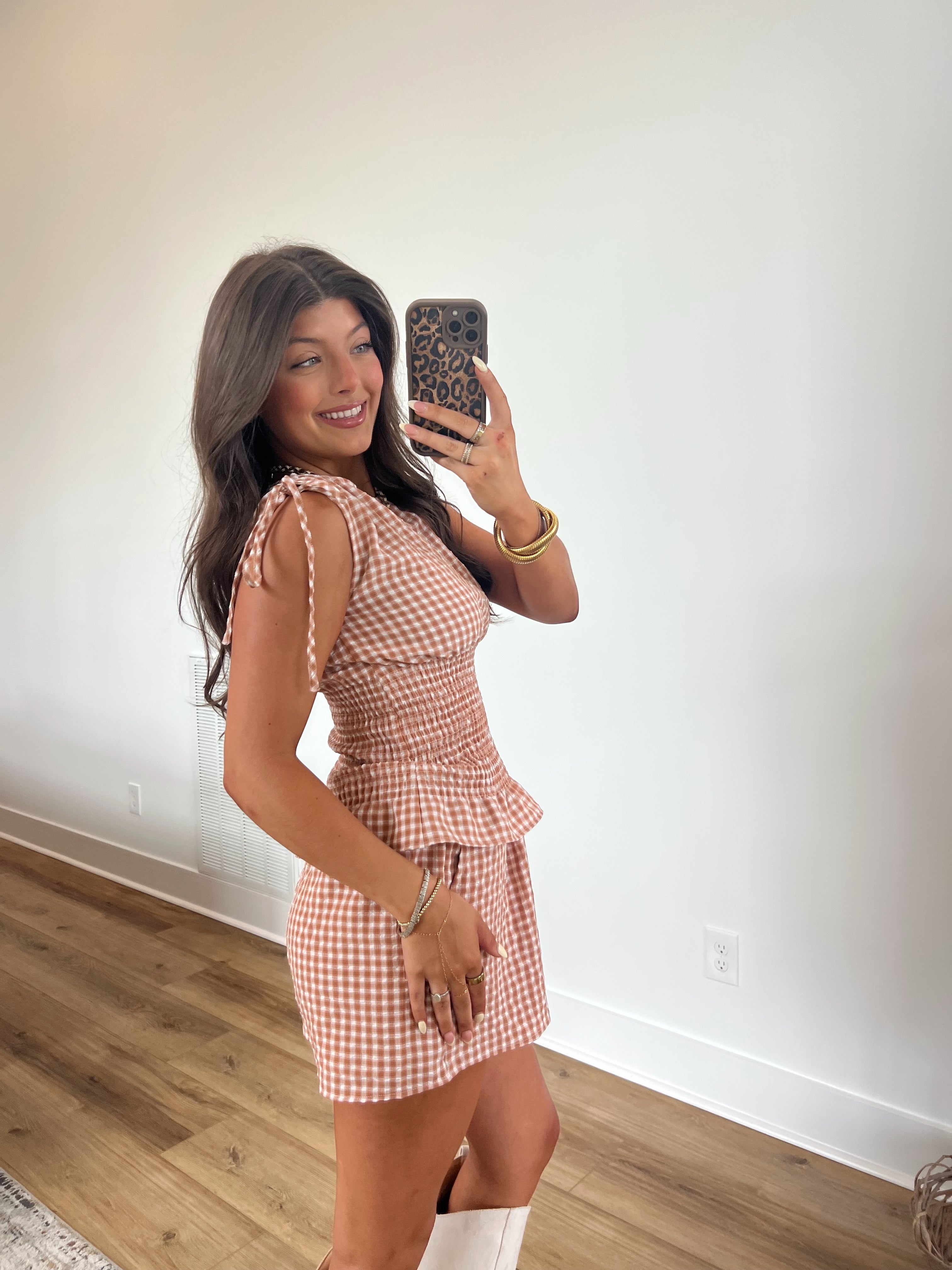 Plaid Fitted Waist Shorts Set