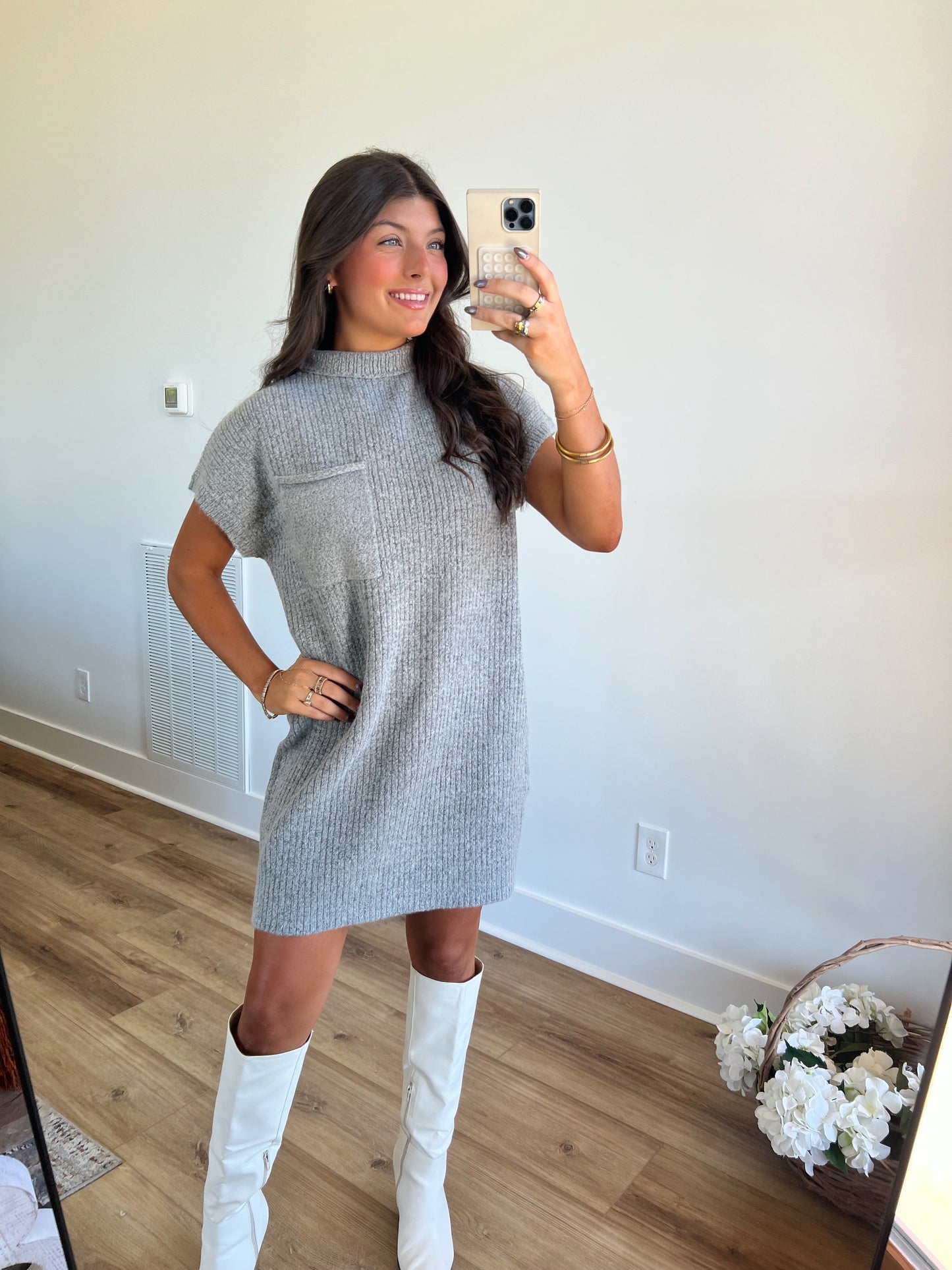 Grey Mock Neck Sweater Dress