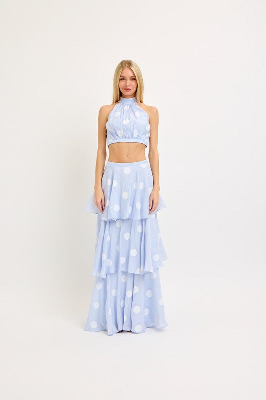 Baby Blue Polka Dot Maxi Skirt Set