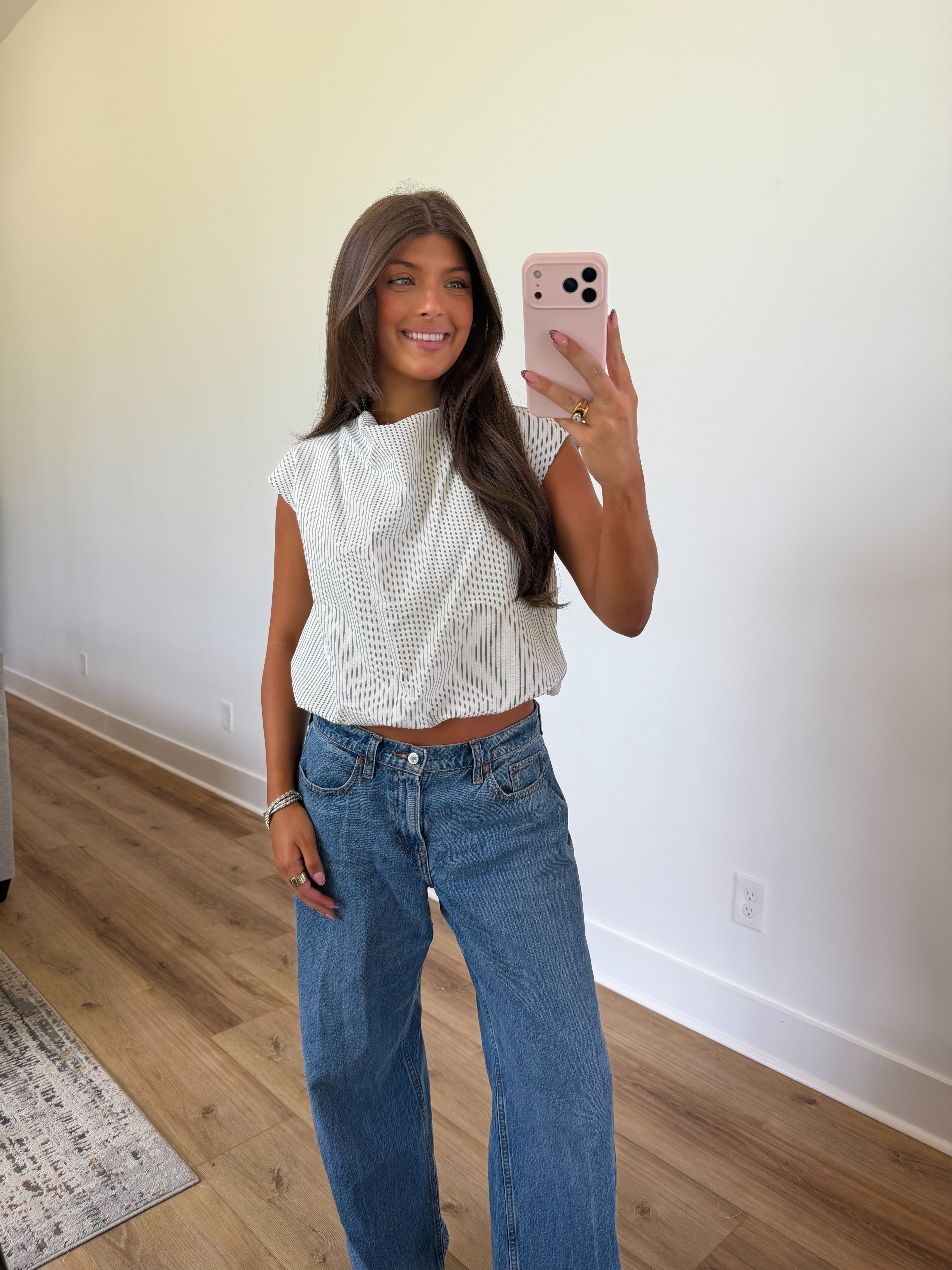 Pinstripe Boxy Top (White)