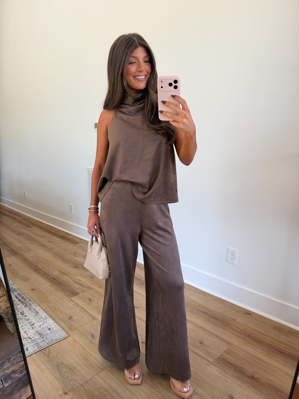 Brown Suede Pants Set
