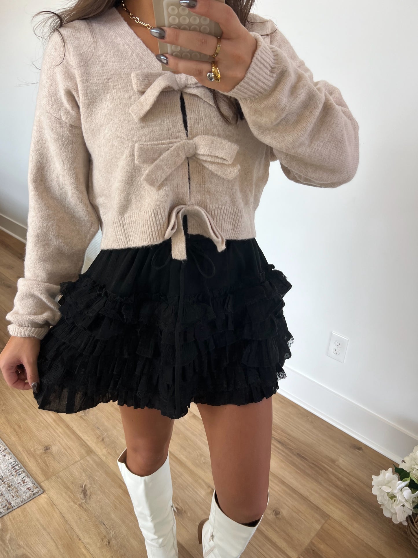 Black Ruffle Tiered Mini Skirt