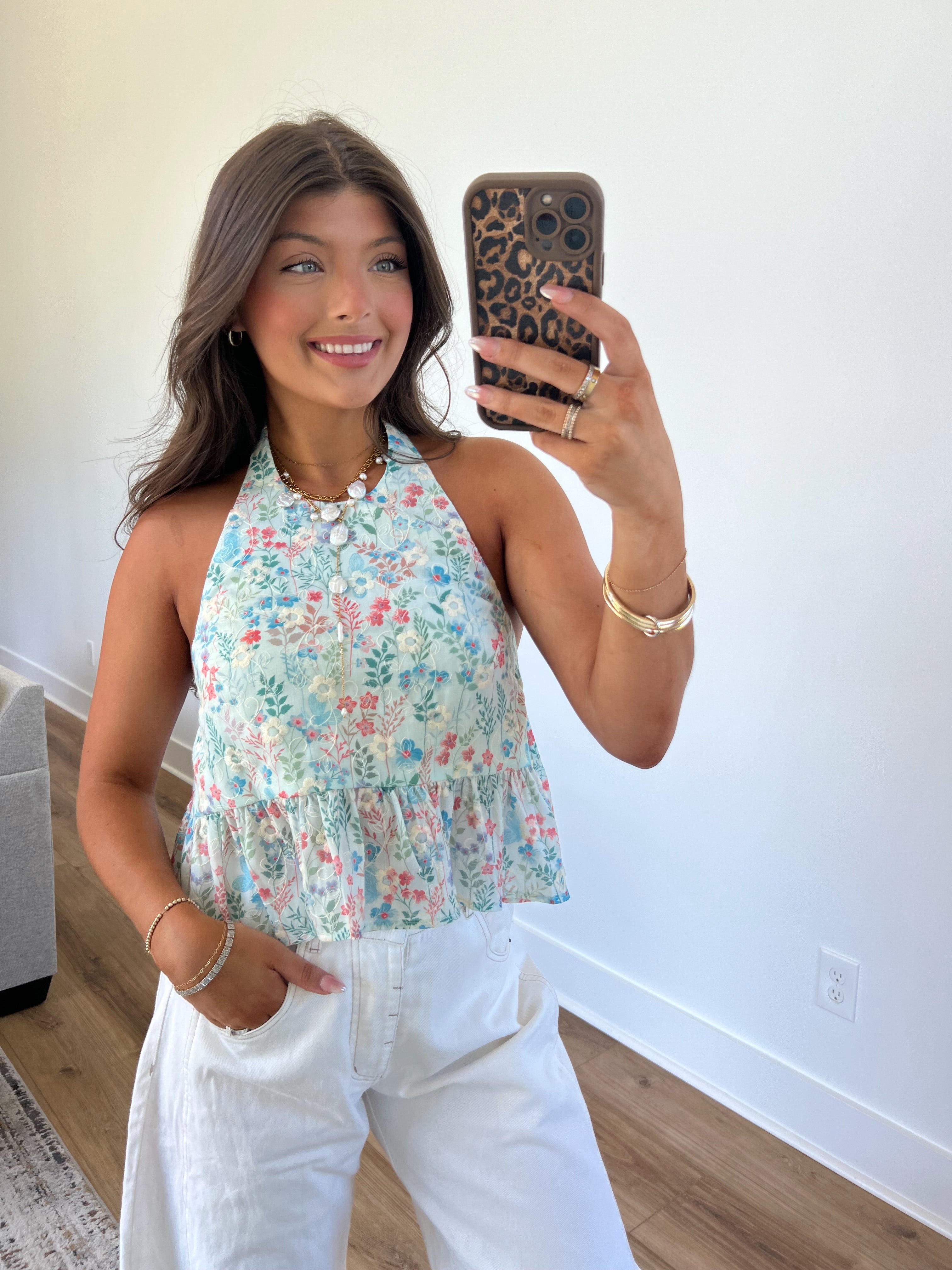 (Blue) Watercolor Bloom Halter Top