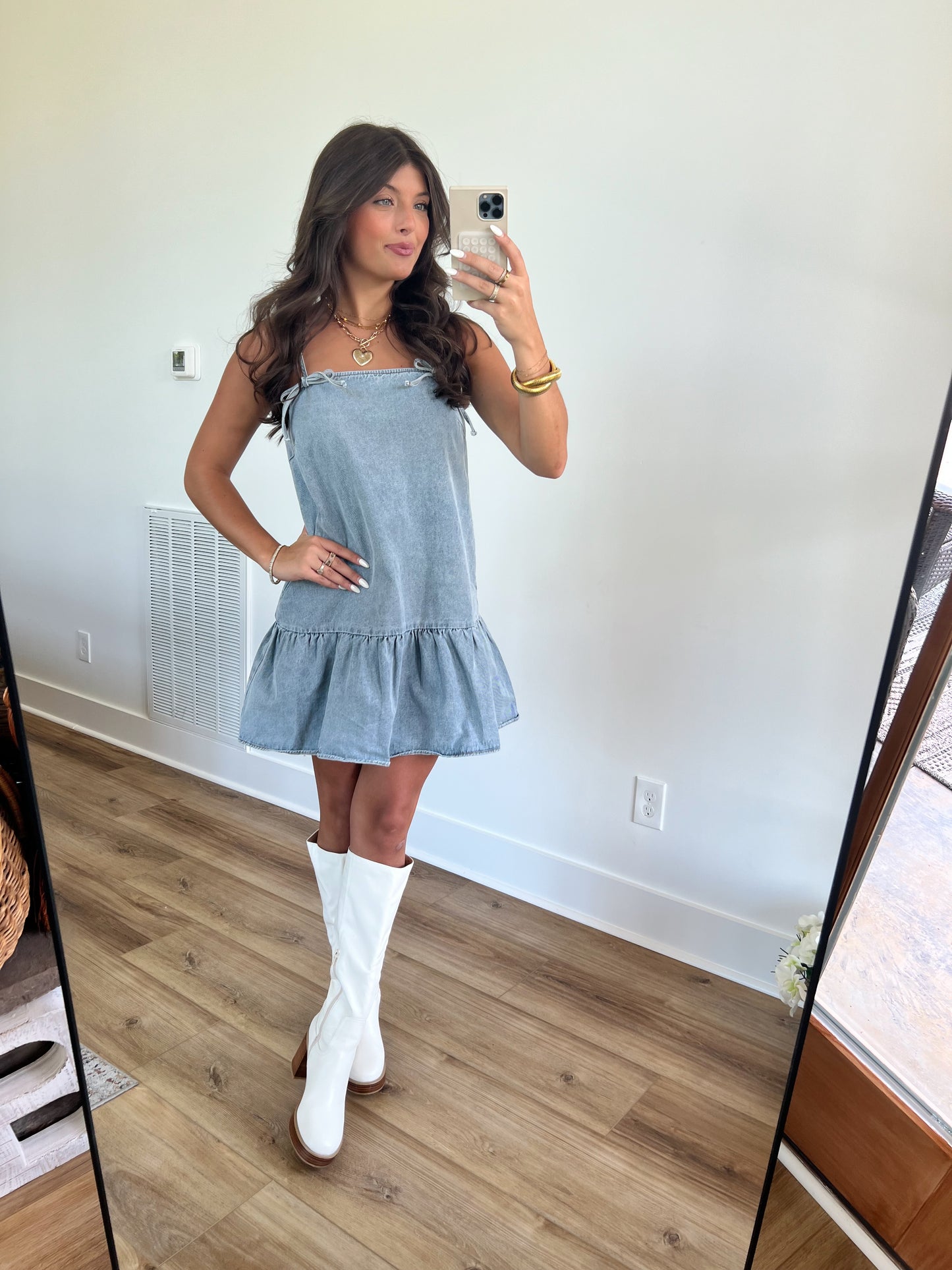 Tiered Mini Denim Dress